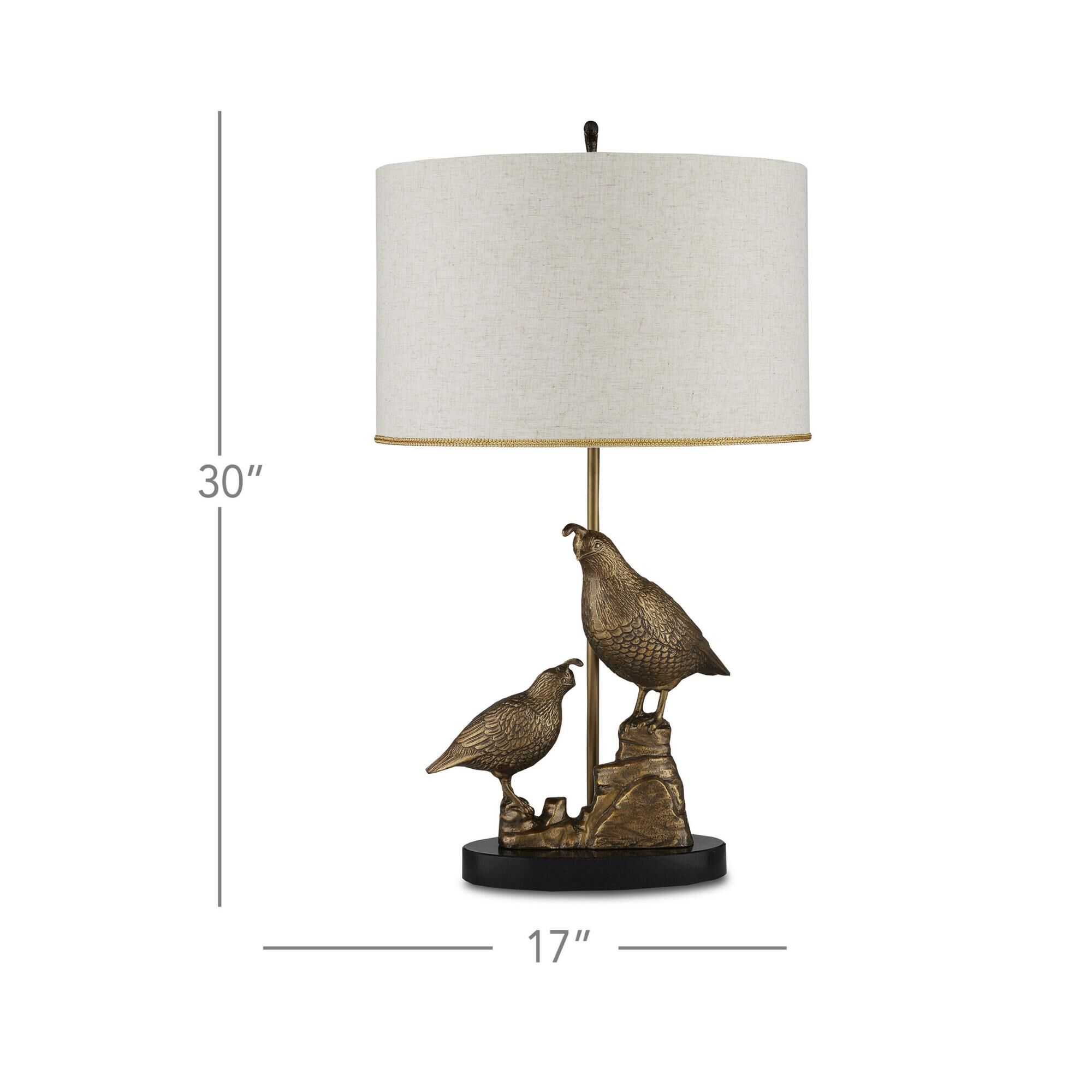 Shown in Antique Brass/Black finish and Natural Linen With Gold Foil Lining shade