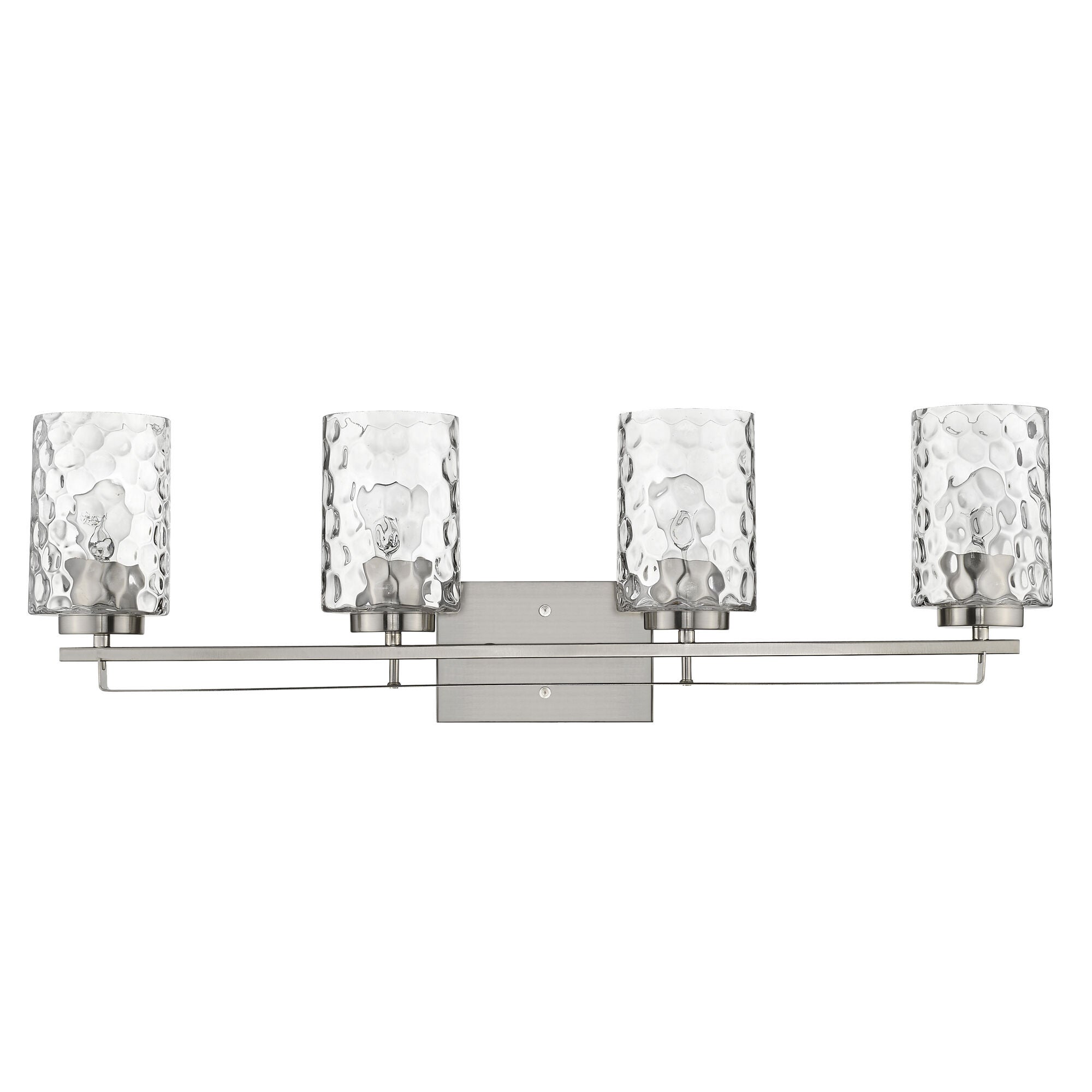 Shown in Satin Nickel finish and Clear glass and Clear, Optic Cylindrical Glass shade