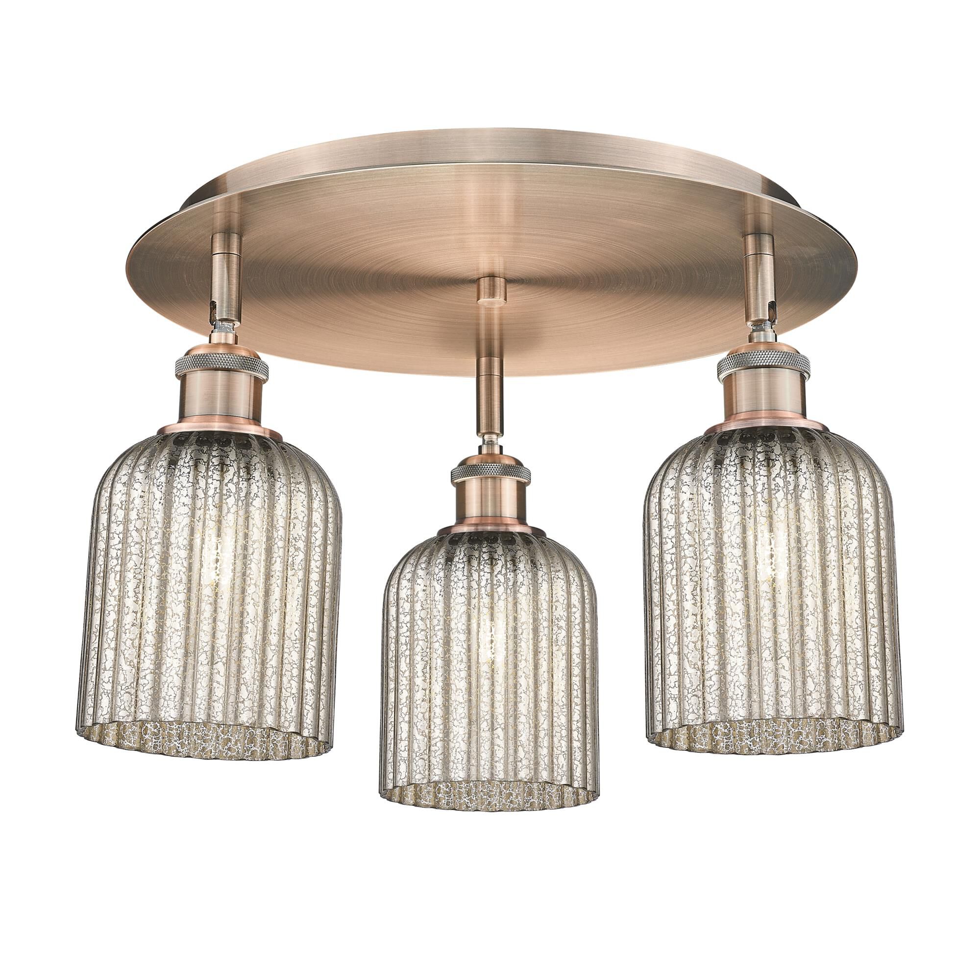 Shown in Antique Copper finish and Mercury shade