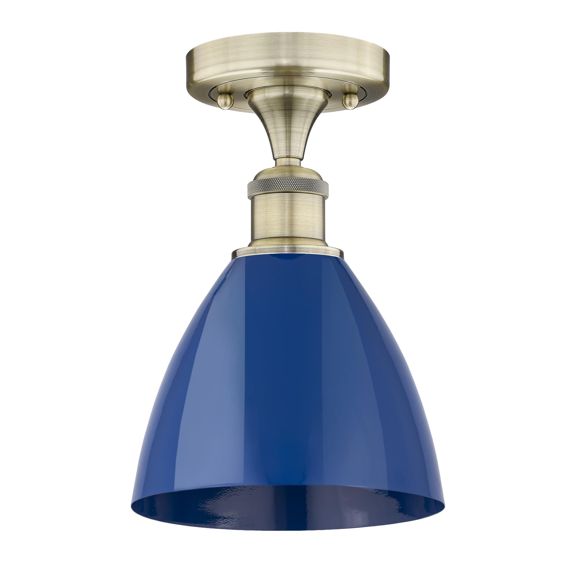 Shown in Antique Brass finish and Blue shade