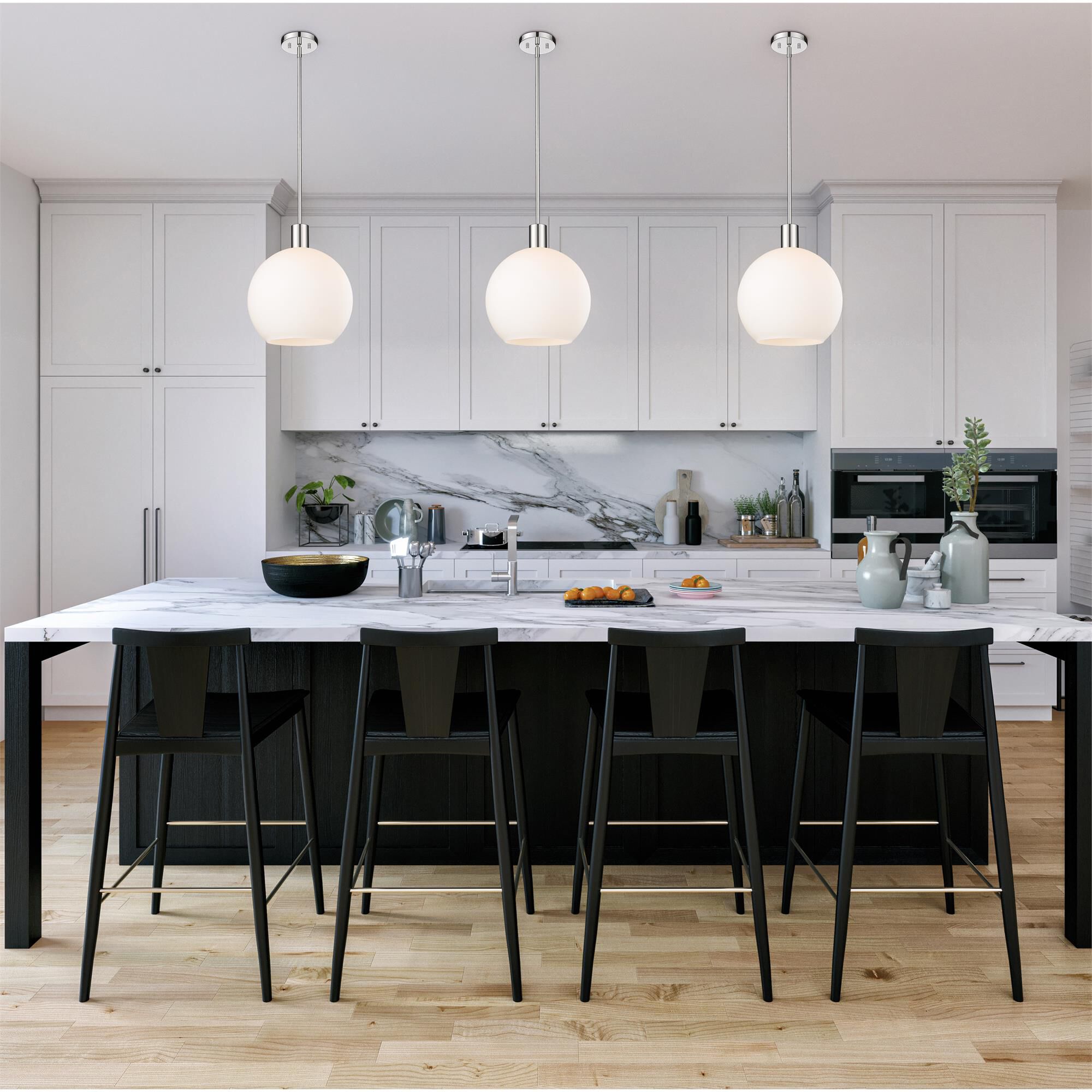 Shown in Polished Nickel finish and White glass and White shade