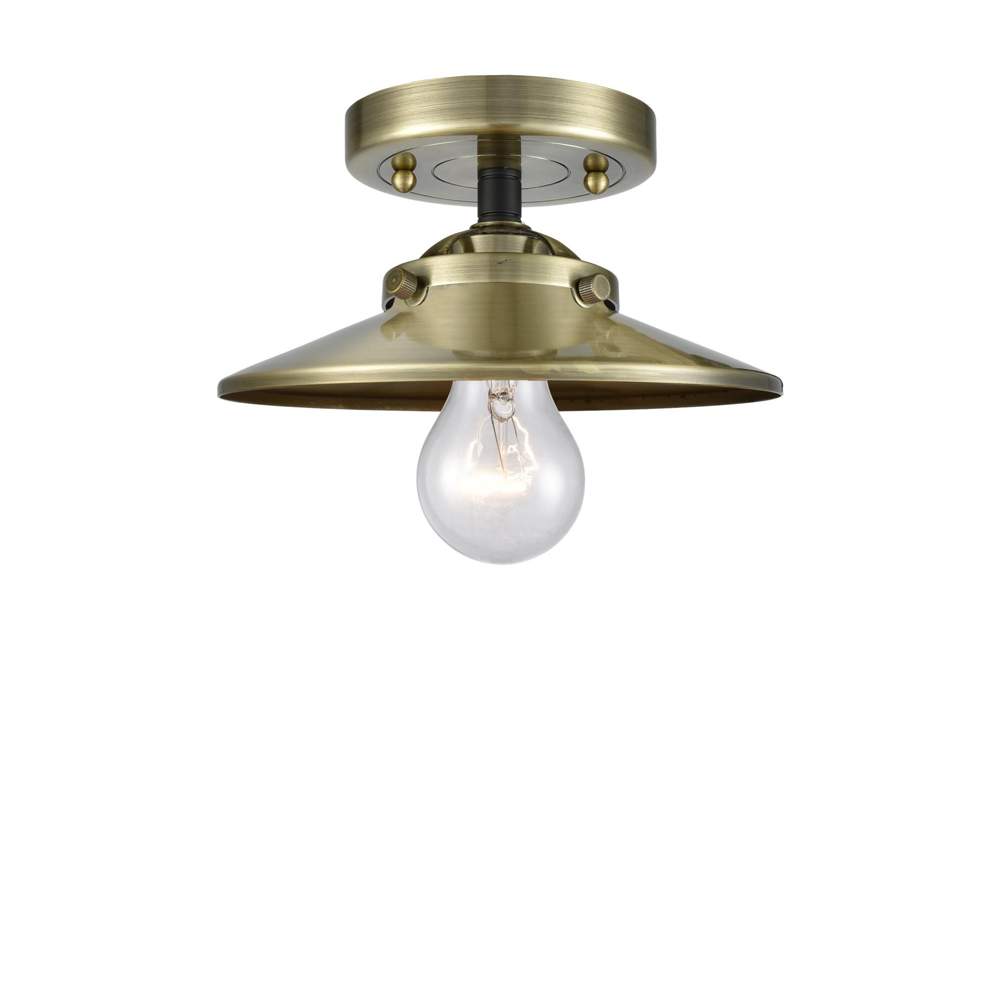 Shown in Black Antique Brass finish and Metal - Antique Brass shade