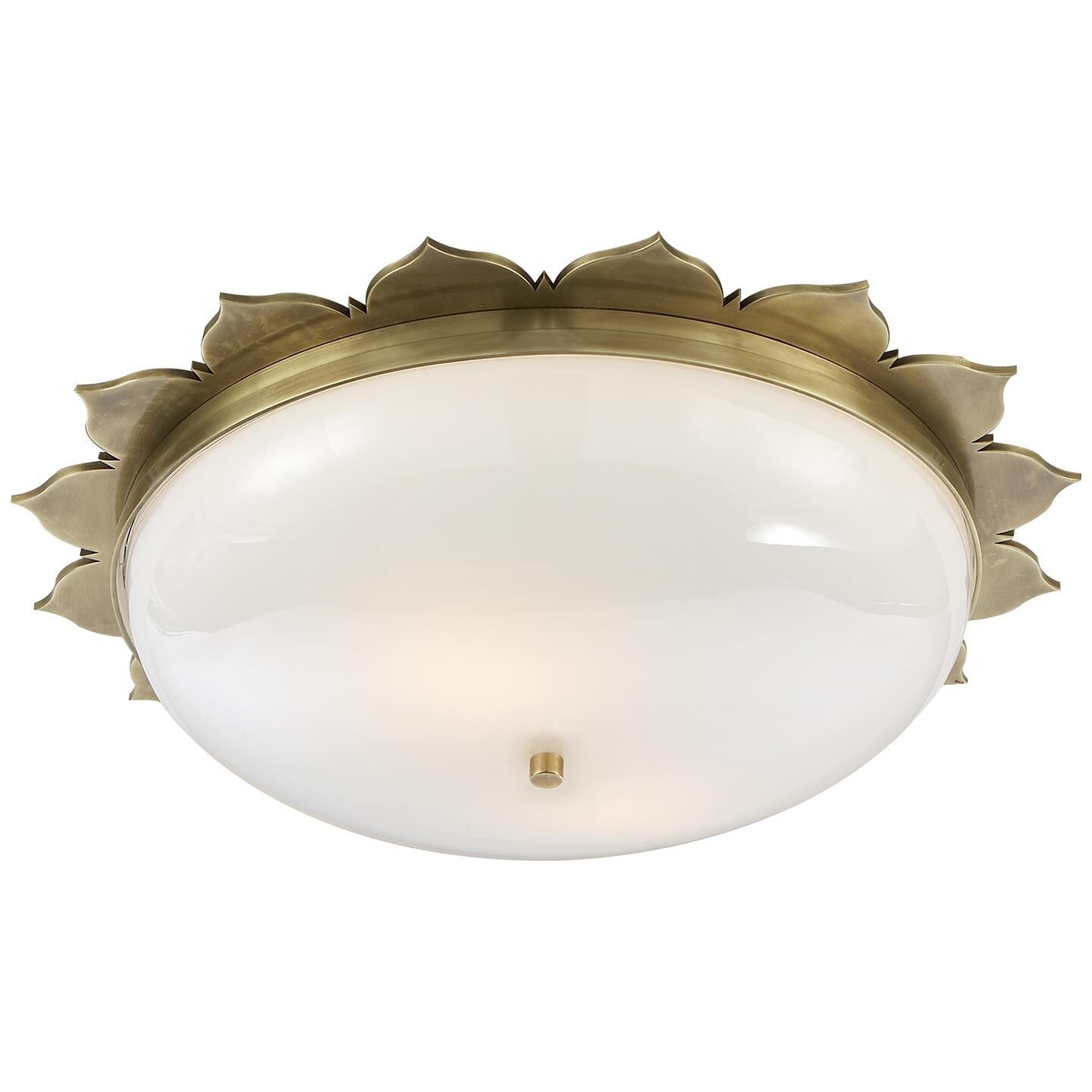 Shown in Natural Brass finish and White glass