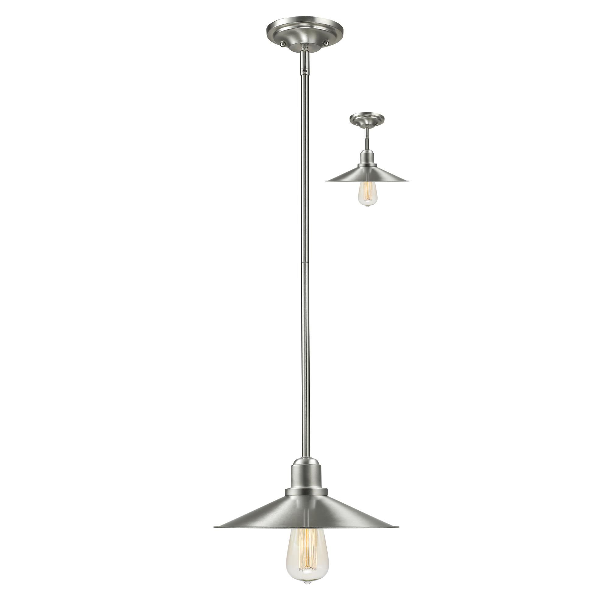 Shown in Brushed Nickel finish and Steel glass and Steel shade