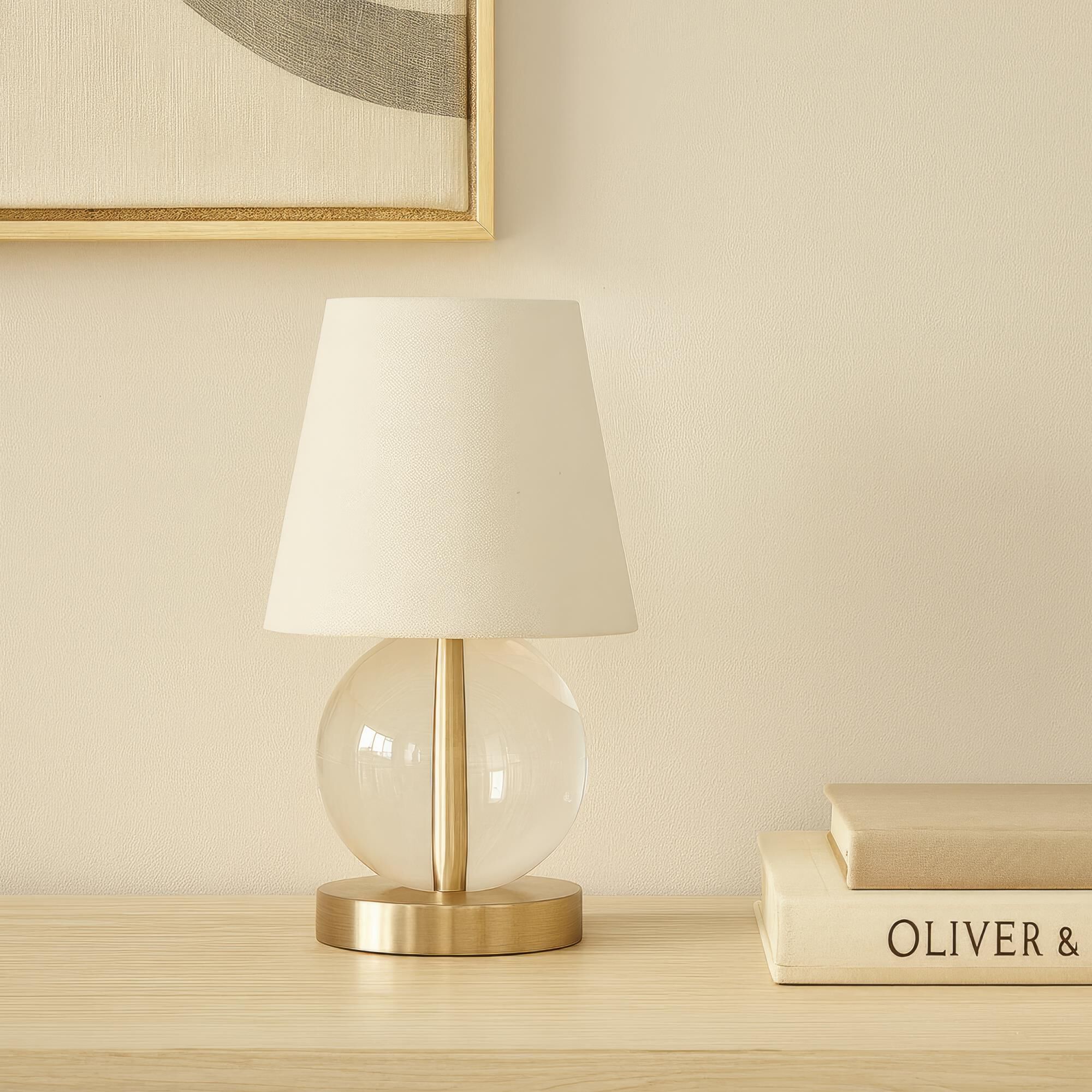 Shown in Brass finish and White Linen Shade shade