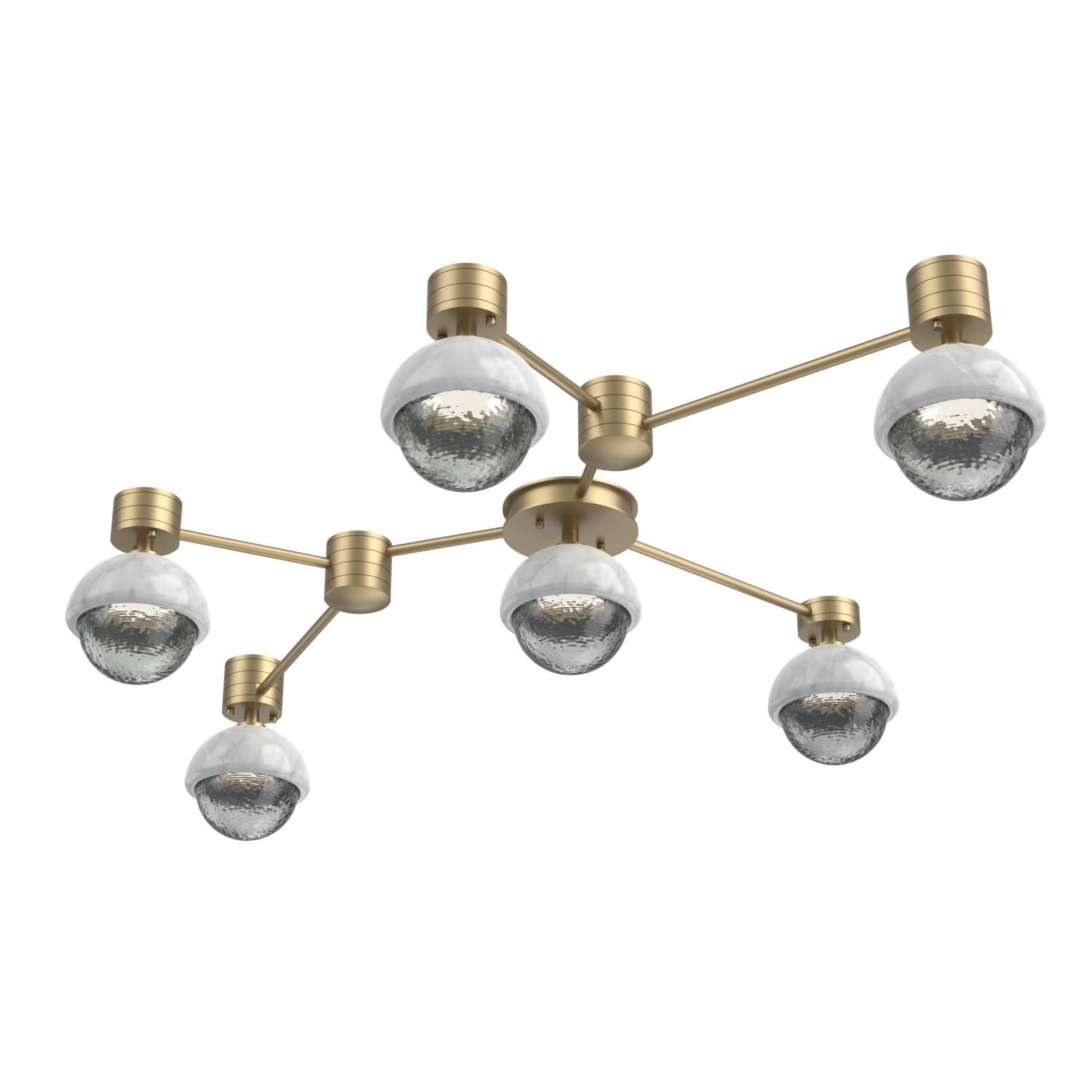 Shown in Novel Brass finish and Smoke glass and White Marble accent