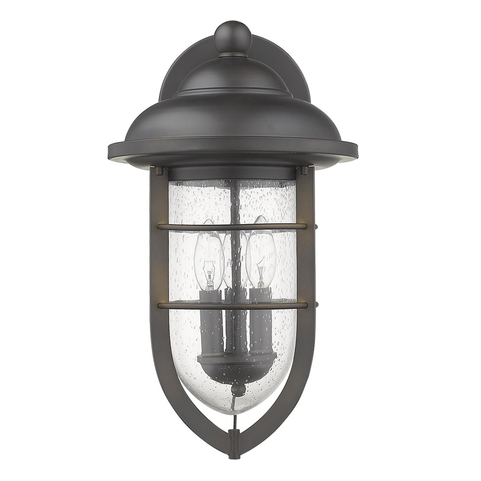 Shown in Oil-Rubbed Bronze finish and Clear glass and Clear, Seedy Glass Urn Shaped Globe shade