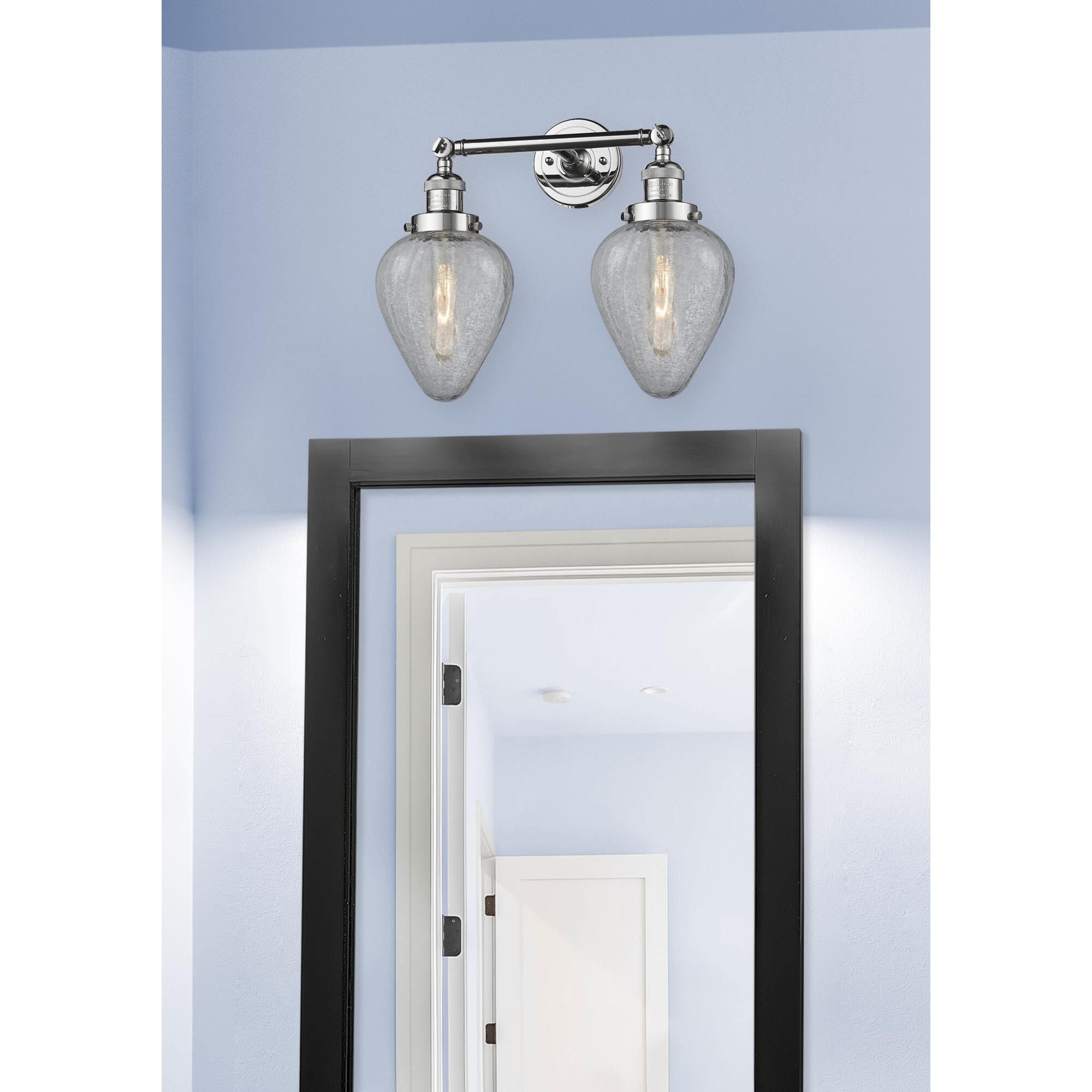 Shown in Polished Chrome finish and Clear Crackle glass