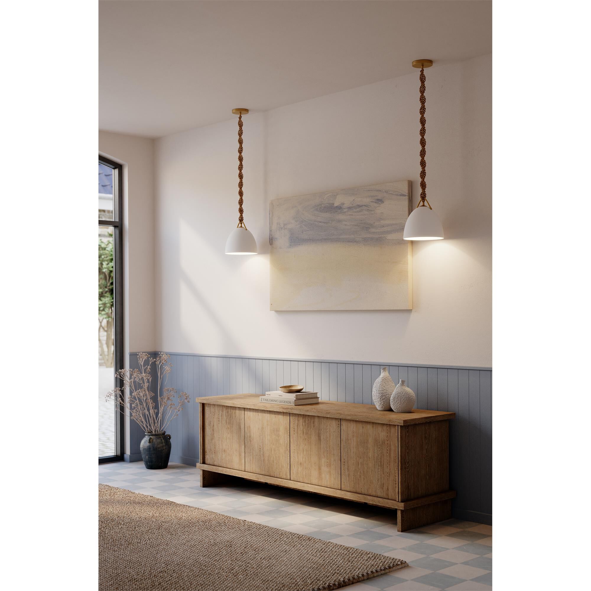 Shown in Legacy Brass finish and White shade