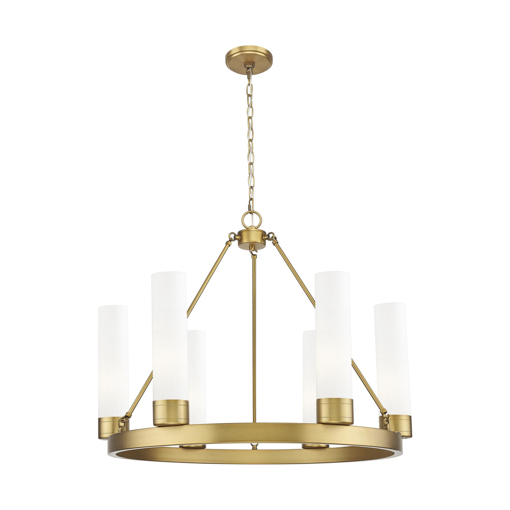 Shown in Brushed Brass finish and Striped White glass
