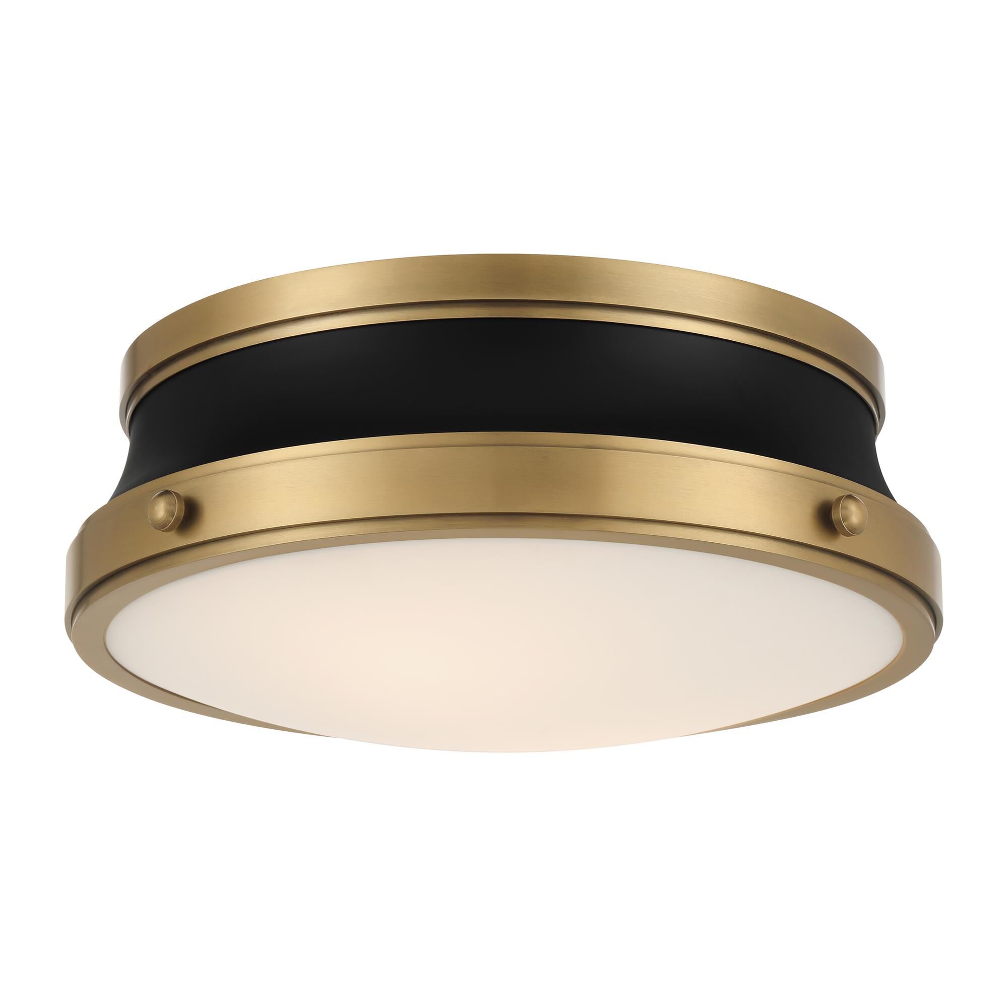 Shown in Legacy Brass and Dark Matte Black finish and Etched Opal glass