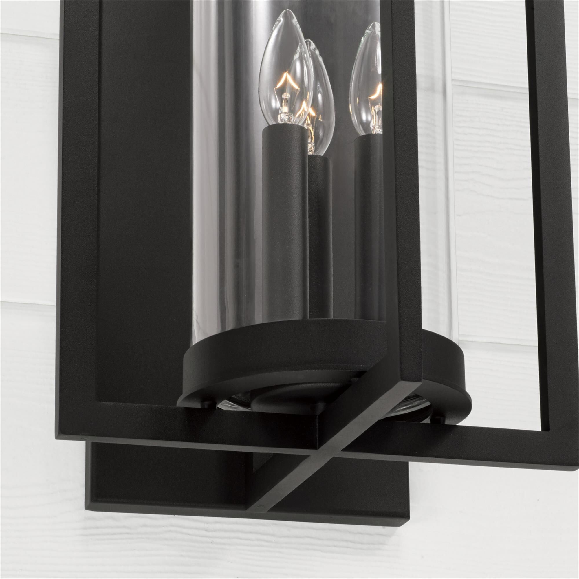 Shown in Black finish and Clear glass