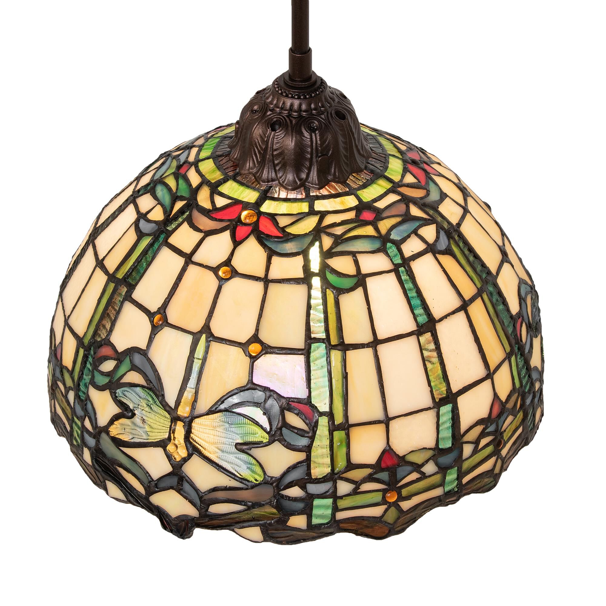 Shown in Mahogany Bronze finish and Ruby;Green;Blue glass