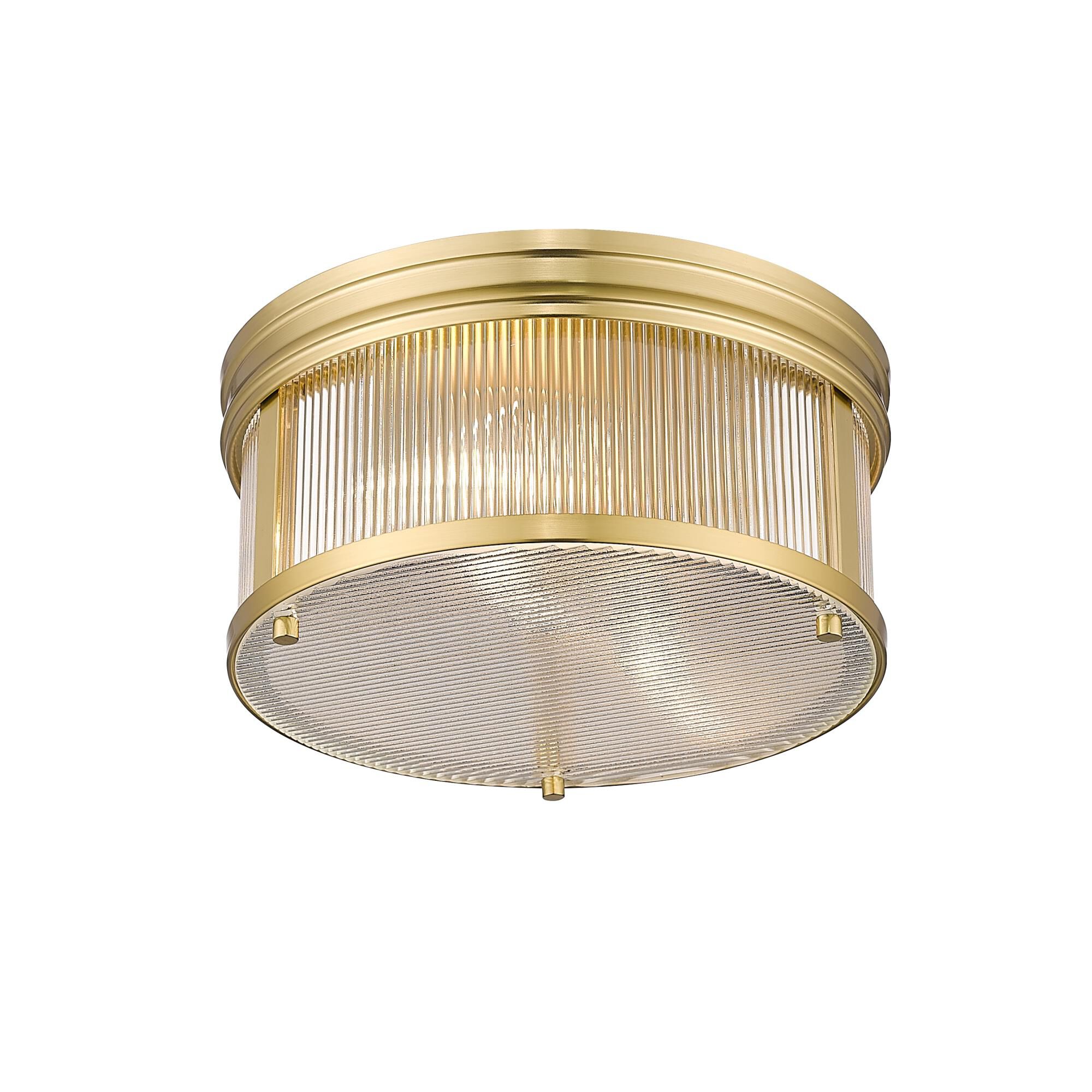 Shown in Modern Gold finish and Clear Ribbed glass and Clear Ribbed shade