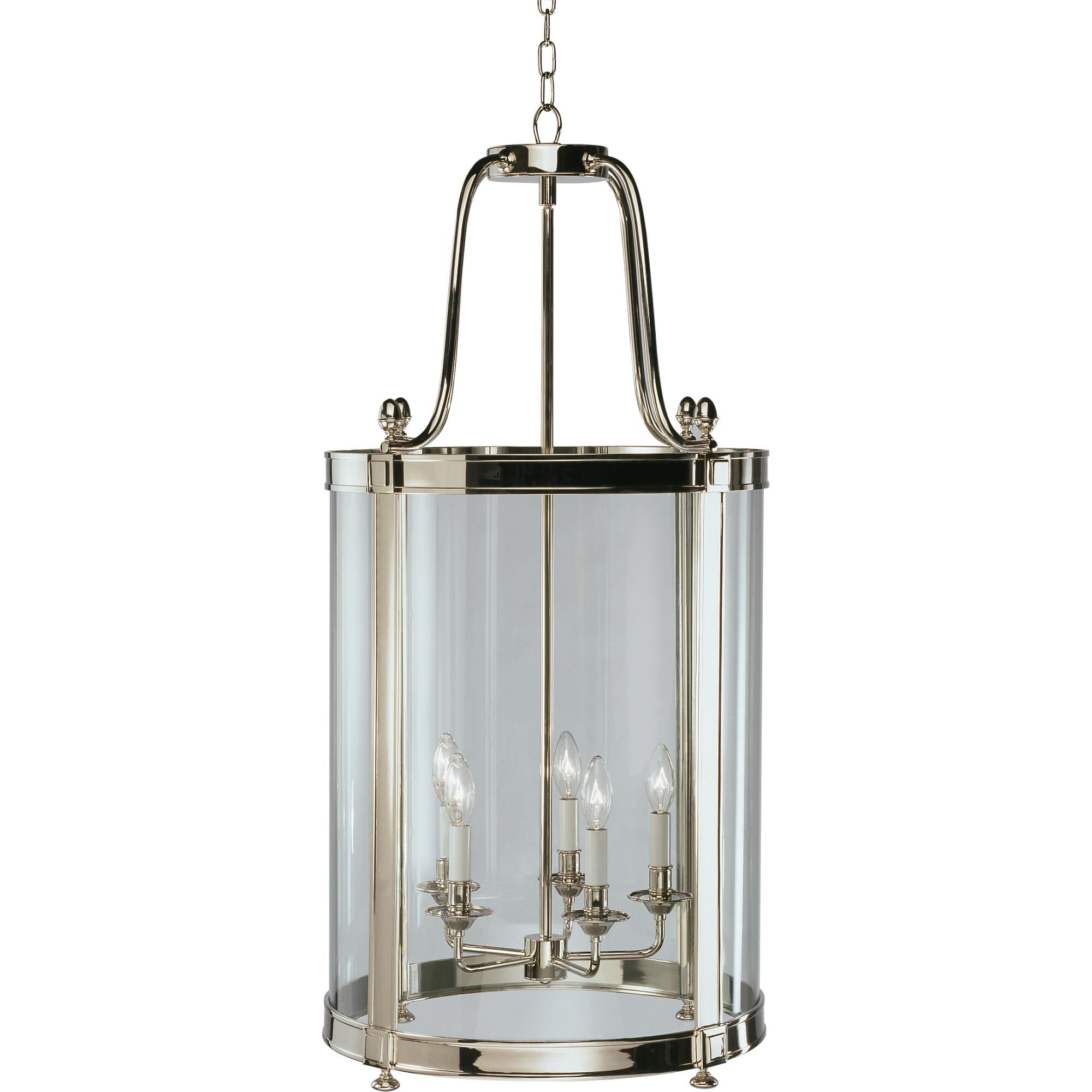 Shown in Polished Nickel finish and Clear Glass Panels shade