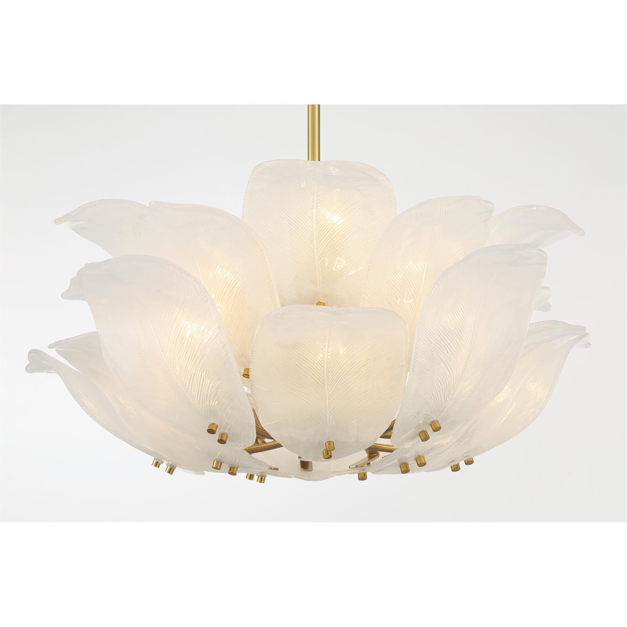 Shown in Legacy Brass finish and White Handmade glass