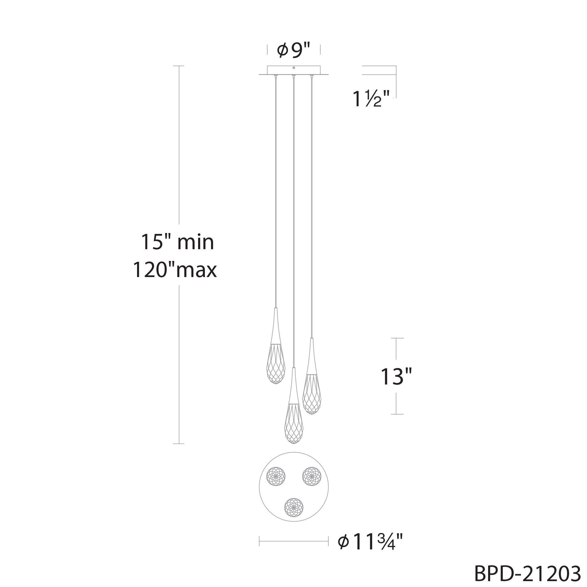 Hibiscus 11 Inch 3 Light LED Multi Light Pendant by Schonbek Beyond