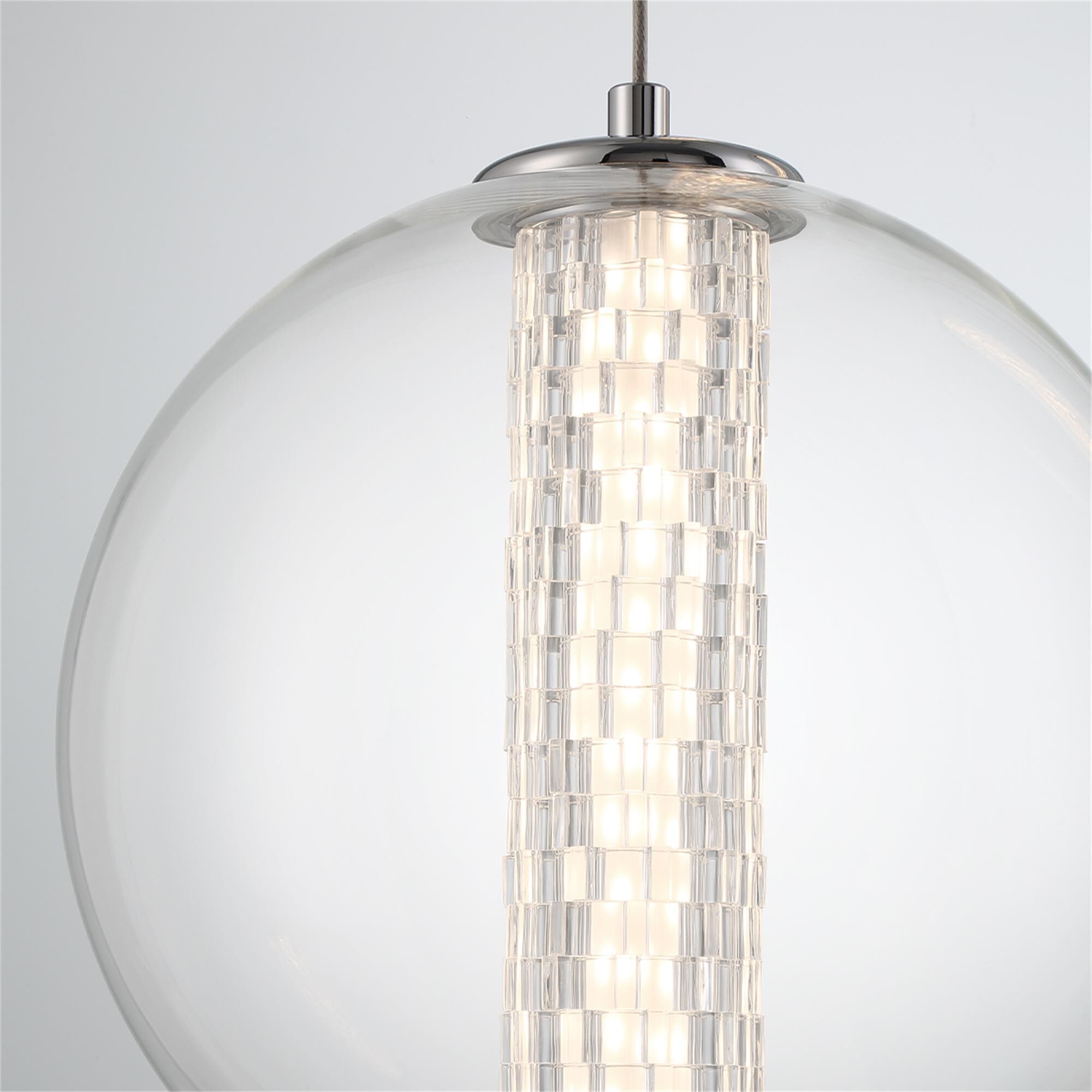 Shown in Chrome finish and Clear glass