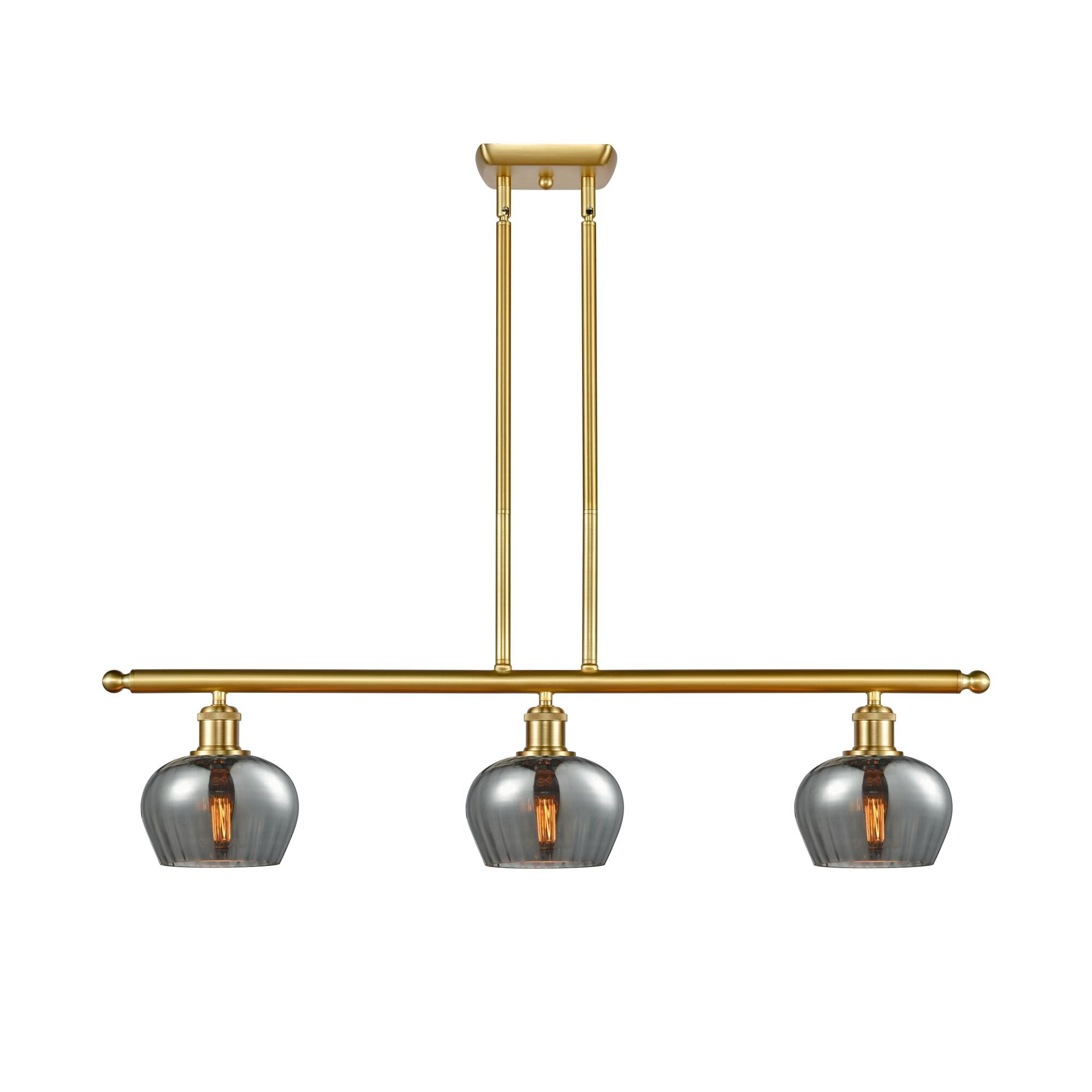 Shown in Satin Gold finish and Plated Smoke Fenton glass