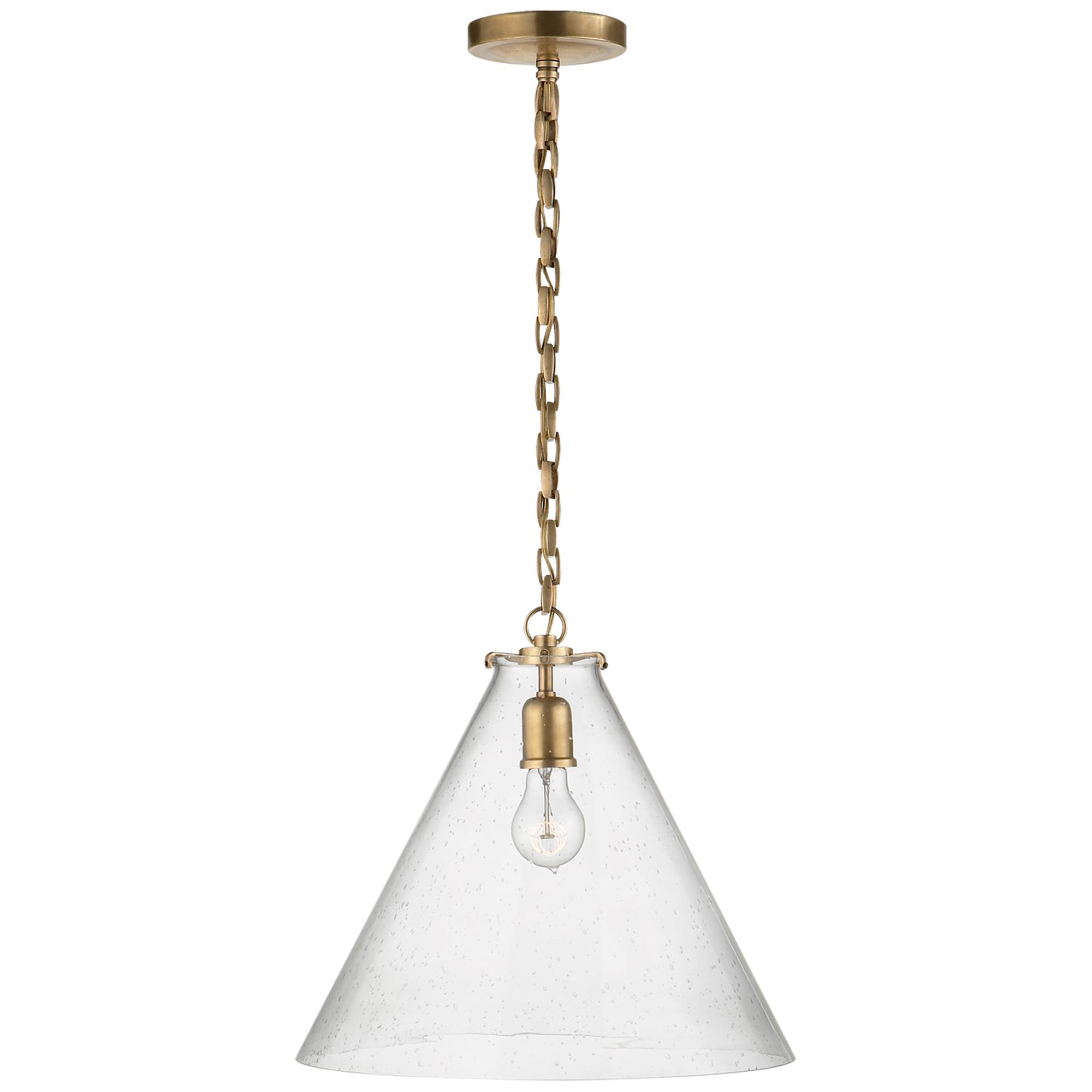 Shown in Hand-Rubbed Antique Brass finish and Seeded glass