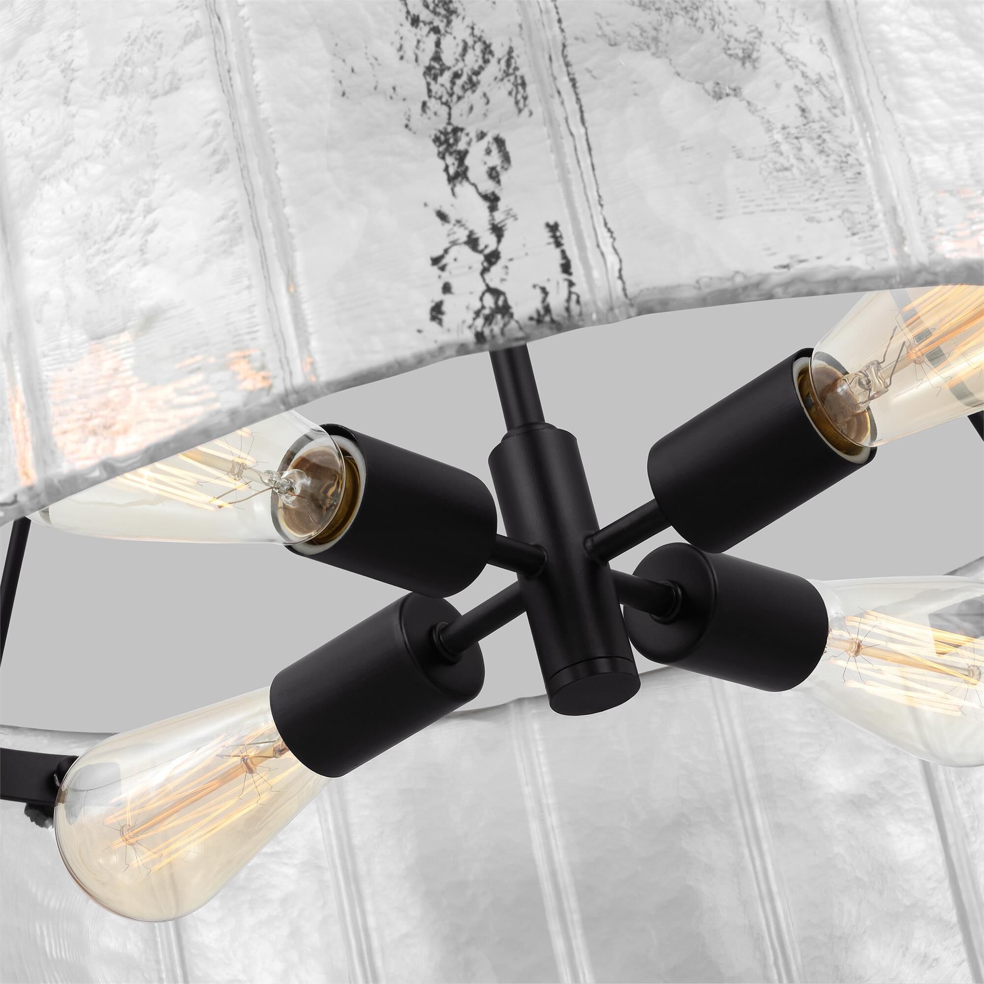 Shown in Aged Iron finish and Clear Textured glass