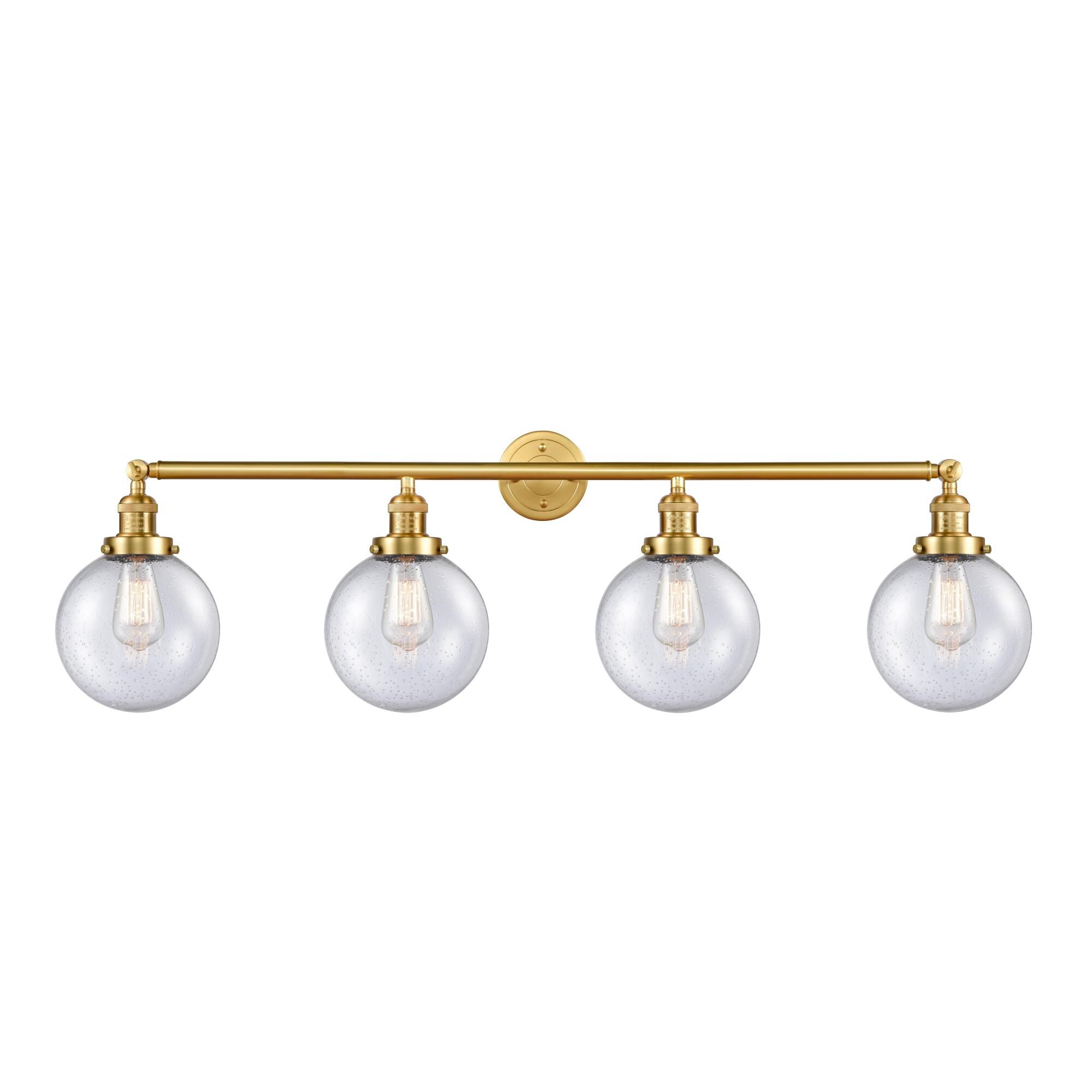 Shown in Satin Gold finish and Seedy Beacon glass