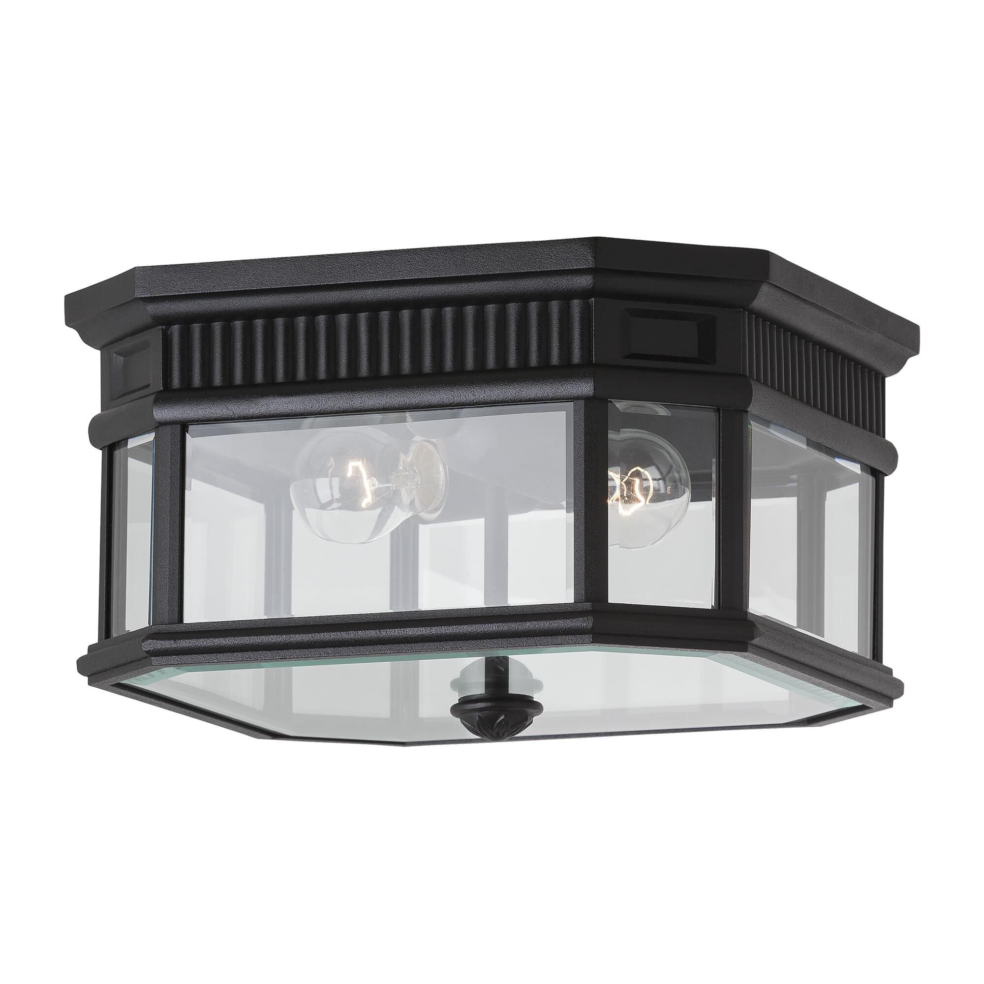 Shown in Black finish and Clear Beveled Panels glass