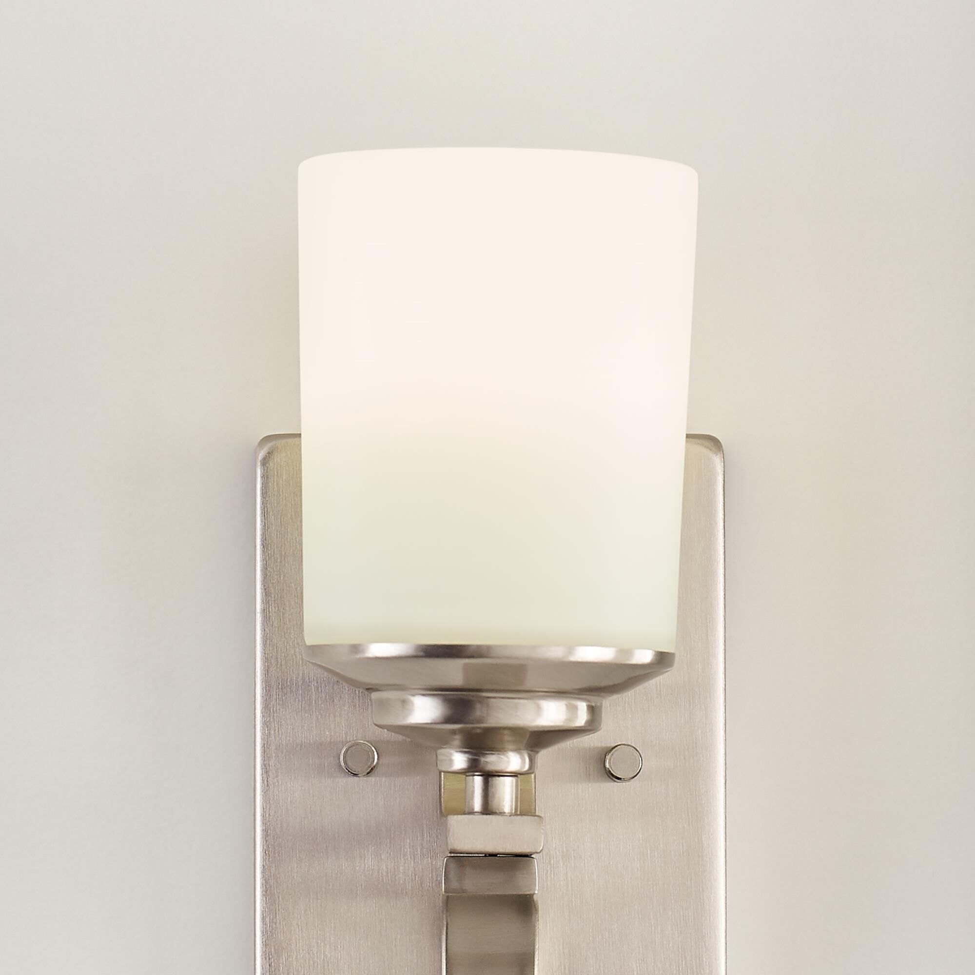 Shown in Brushed Nickel finish and Etched - White Inside glass