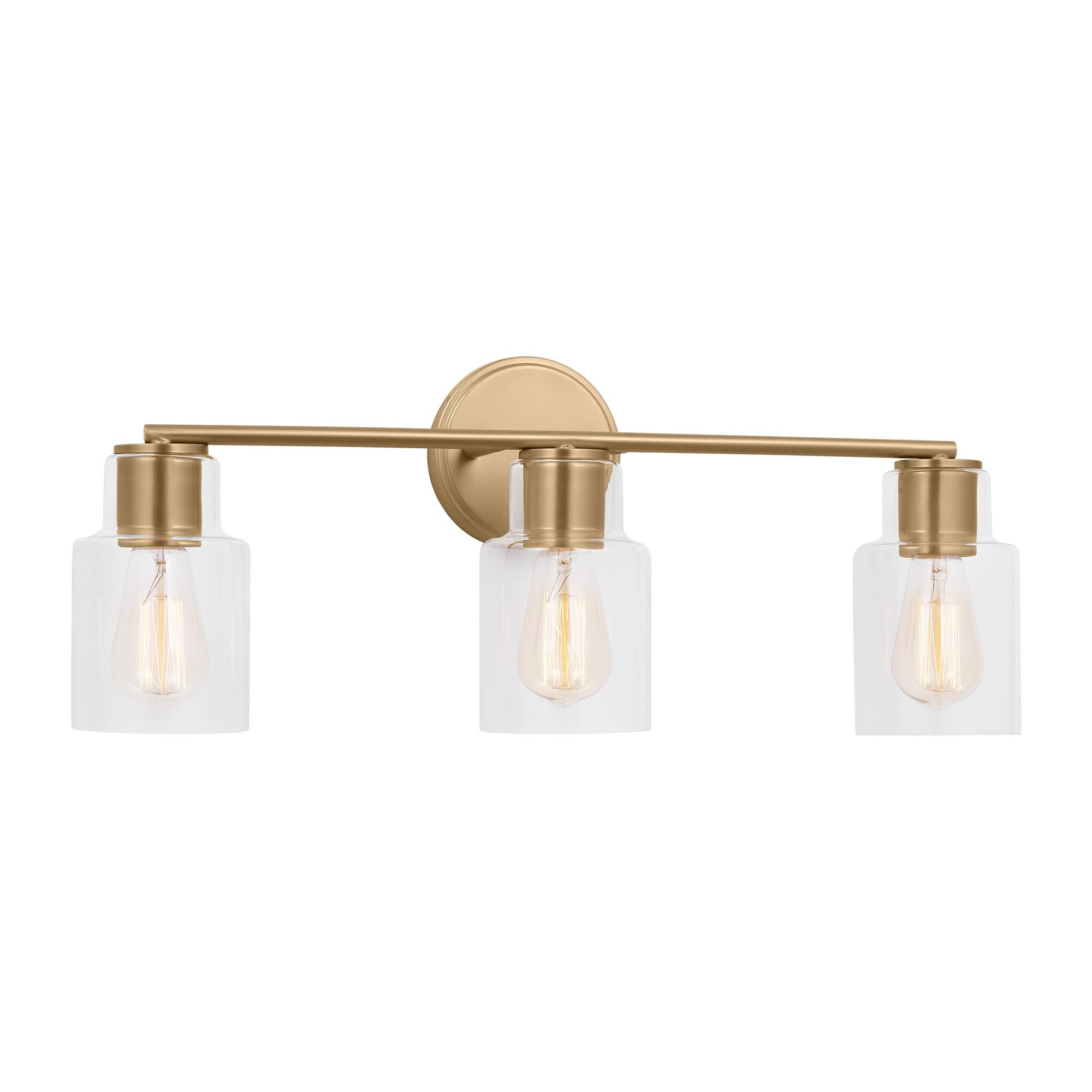 Shown in Satin Brass finish and Clear Glass s shade
