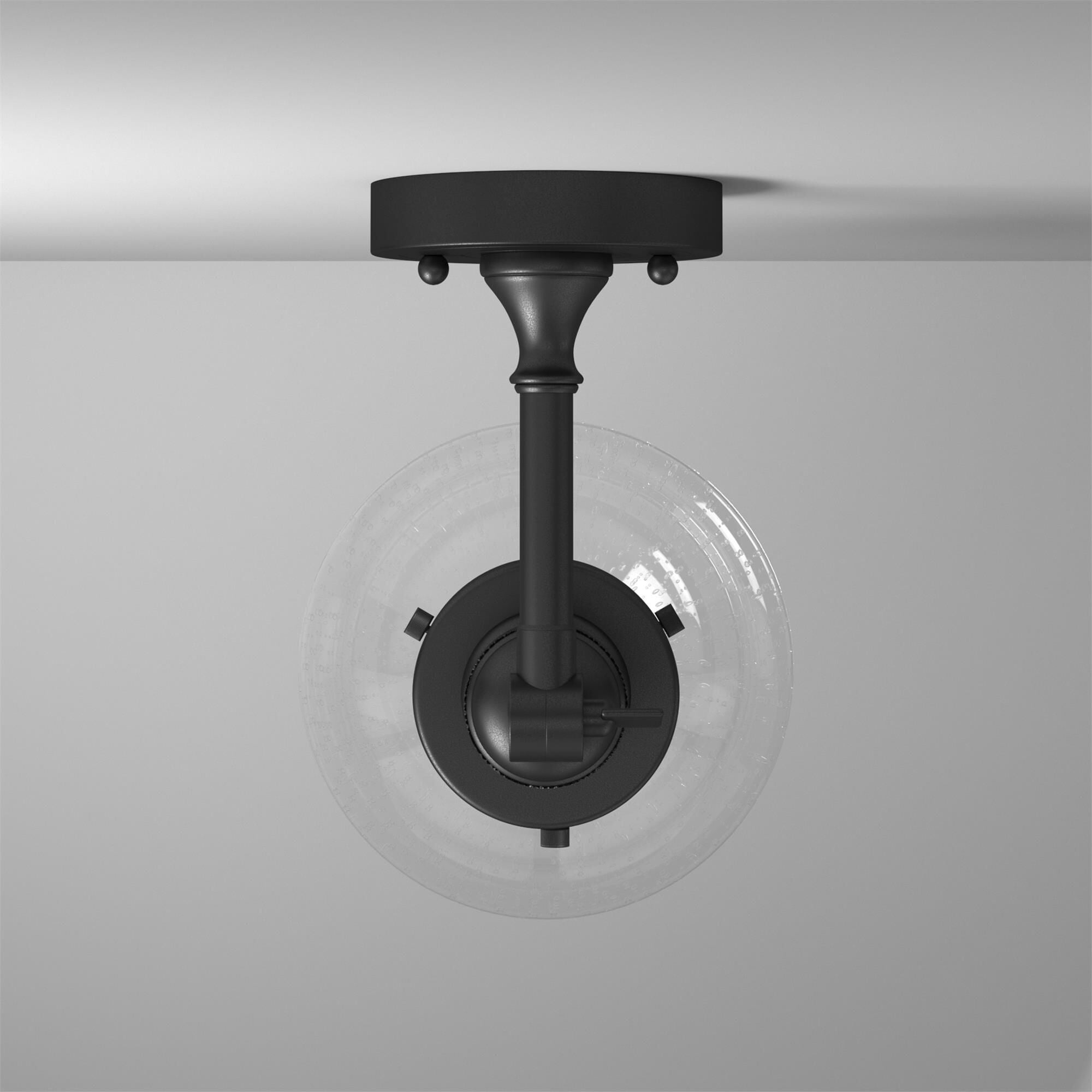 Shown in Matte Black finish and Seeded Seedy Olean glass and Glass shade and Bulb Tint - Amber accent