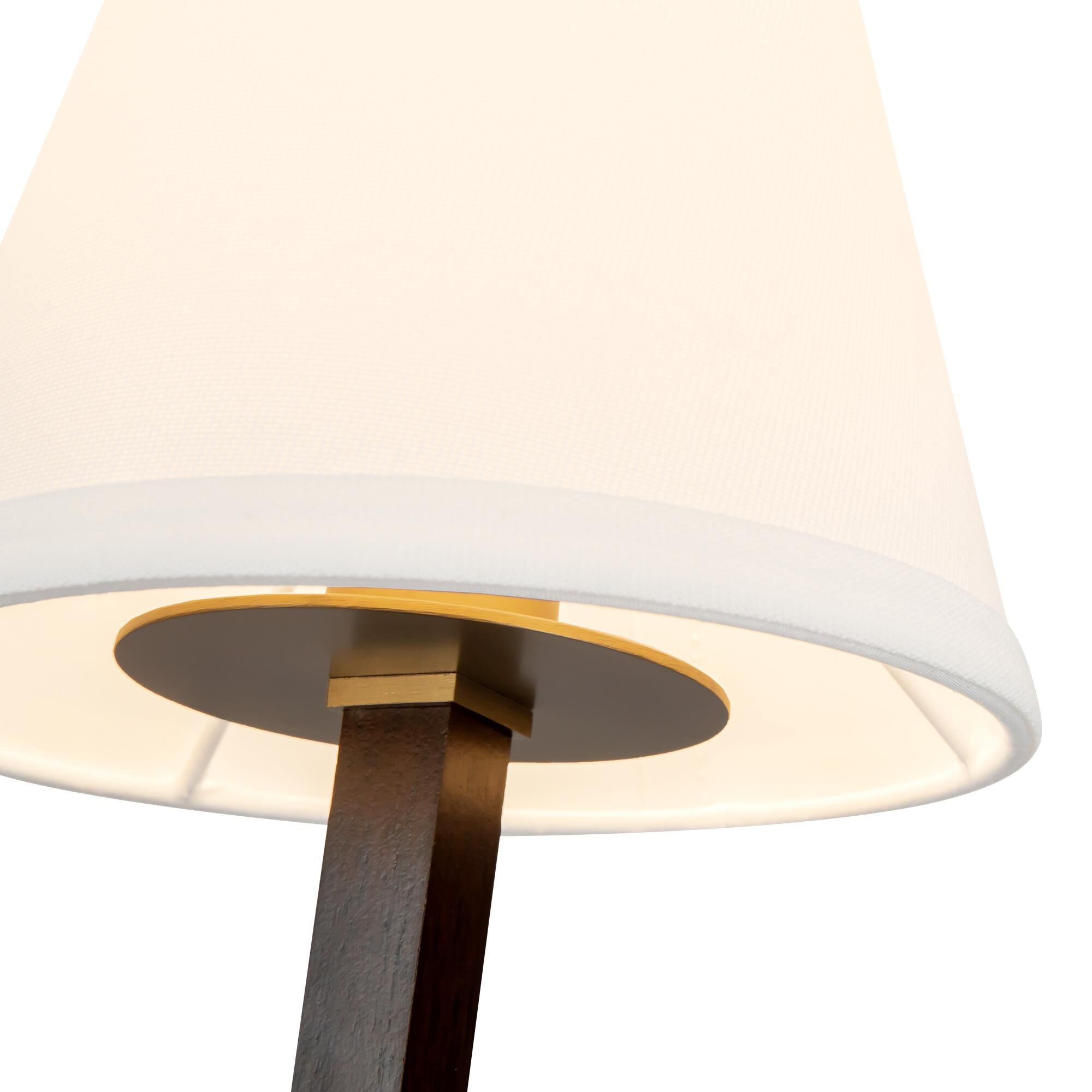 Shown in Brushed Gold finish and White Linen shade