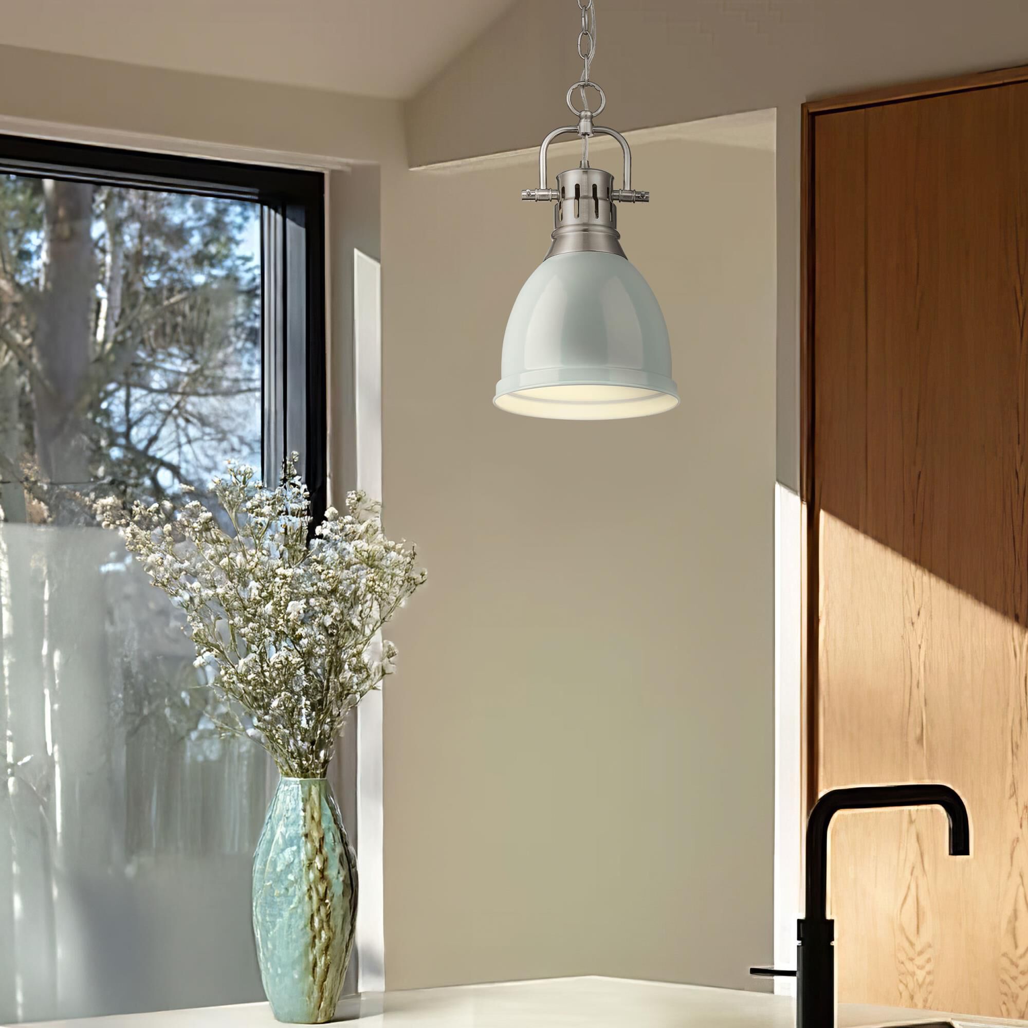 Shown in Pewter finish and Seafoam shade