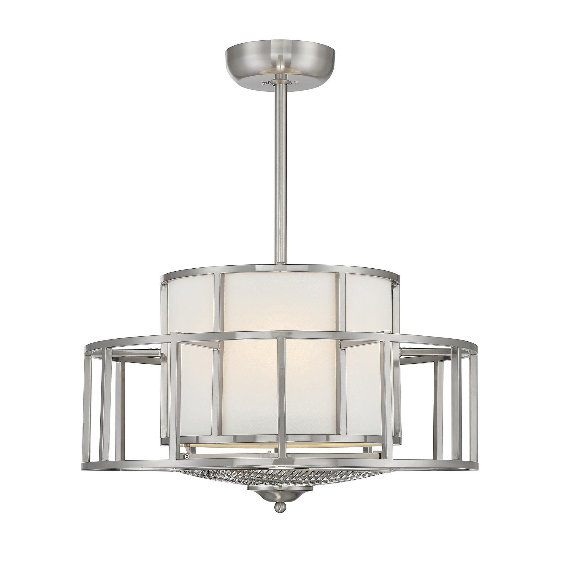 Shown in Satin Nickel finish and White Fabric shade