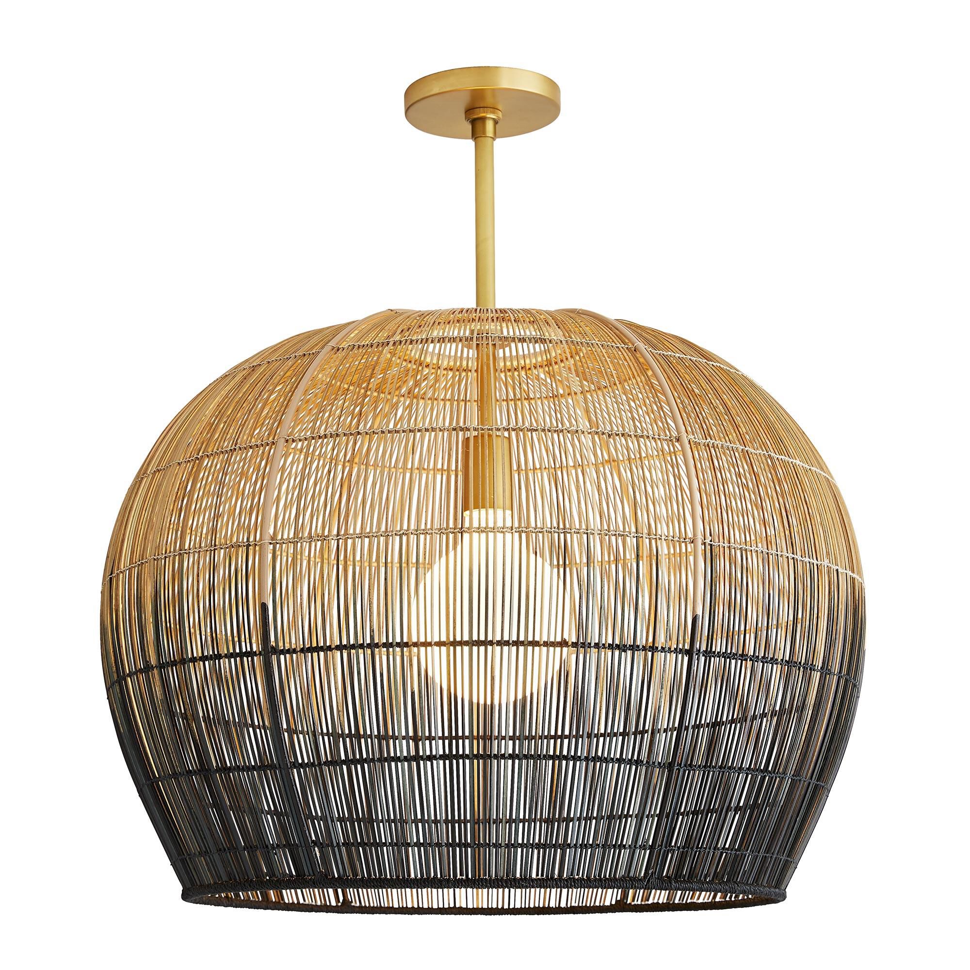 Shown in Antique Brass finish and Natural And Black Ombre Buri shade