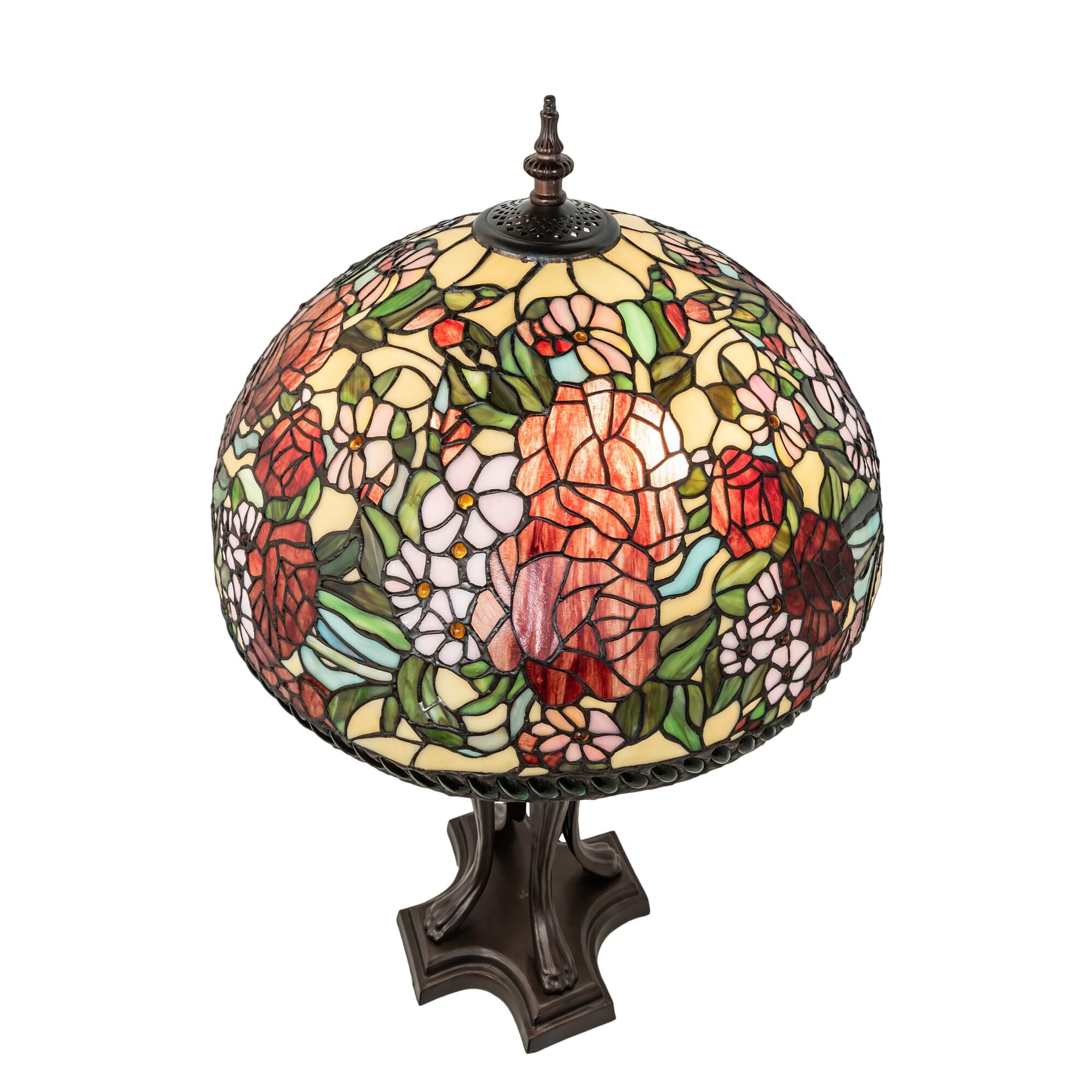 Shown in Mahogany Bronze finish and Cranberry;Green;Beige glass