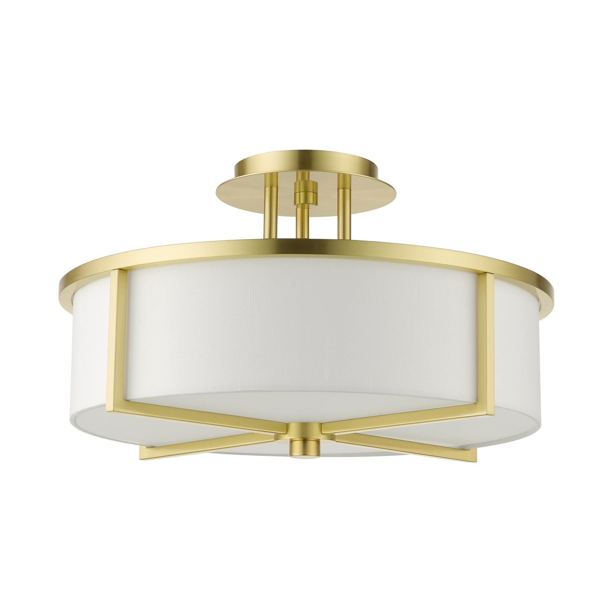 Shown in Satin Brass finish and Hand Crafted Hardback  Completely Finished With Off-White Color Fabric Outside and Inside shade