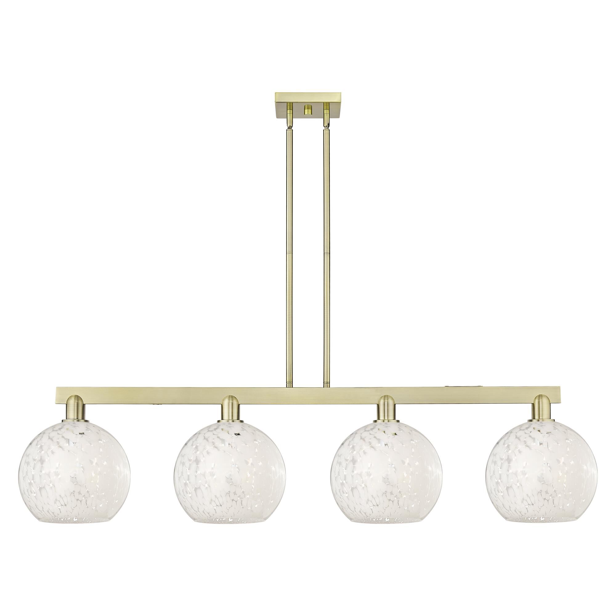 Shown in Antique Brass finish and White Mouchette glass