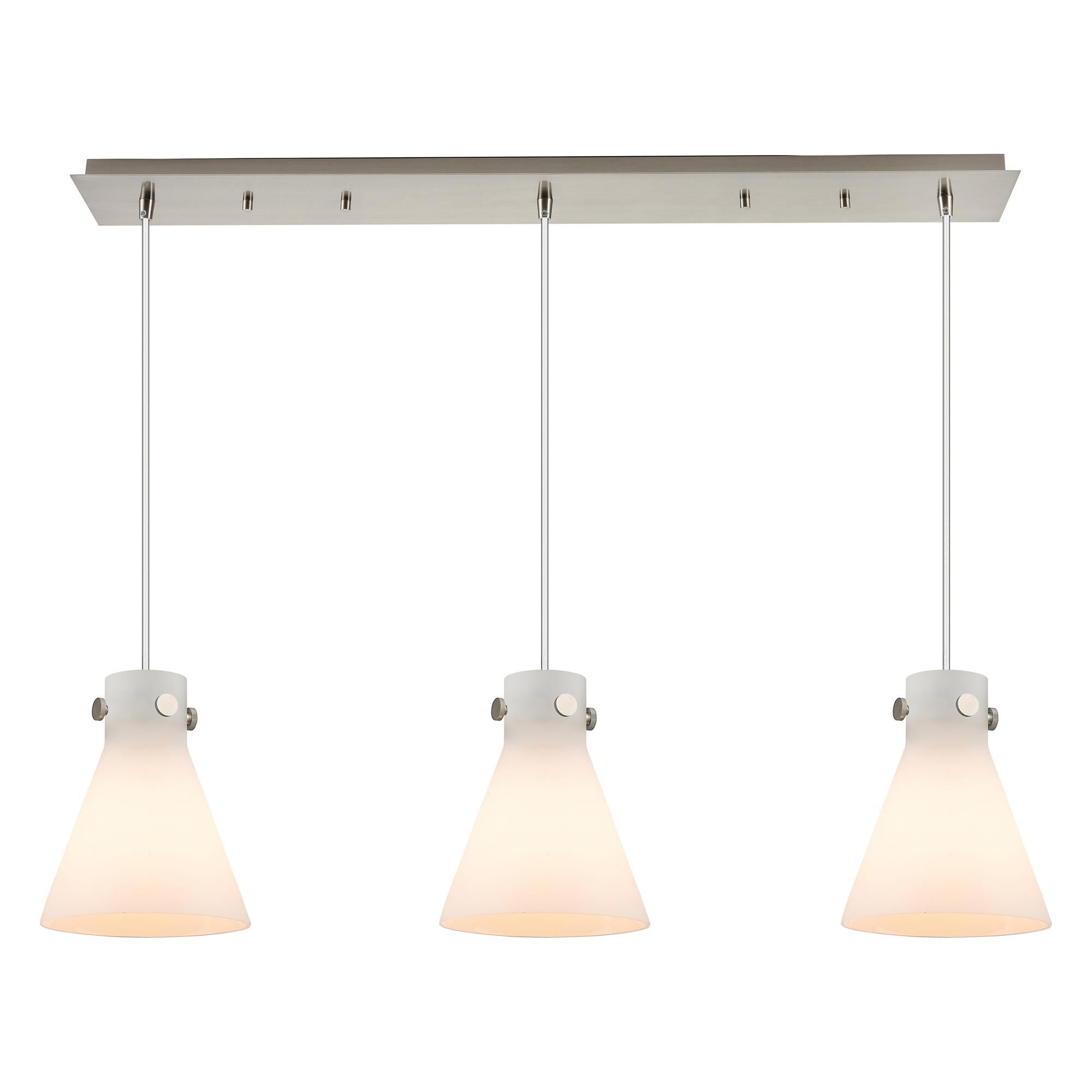 Shown in Brushed Satin Nickel finish and White glass and White Glass shade