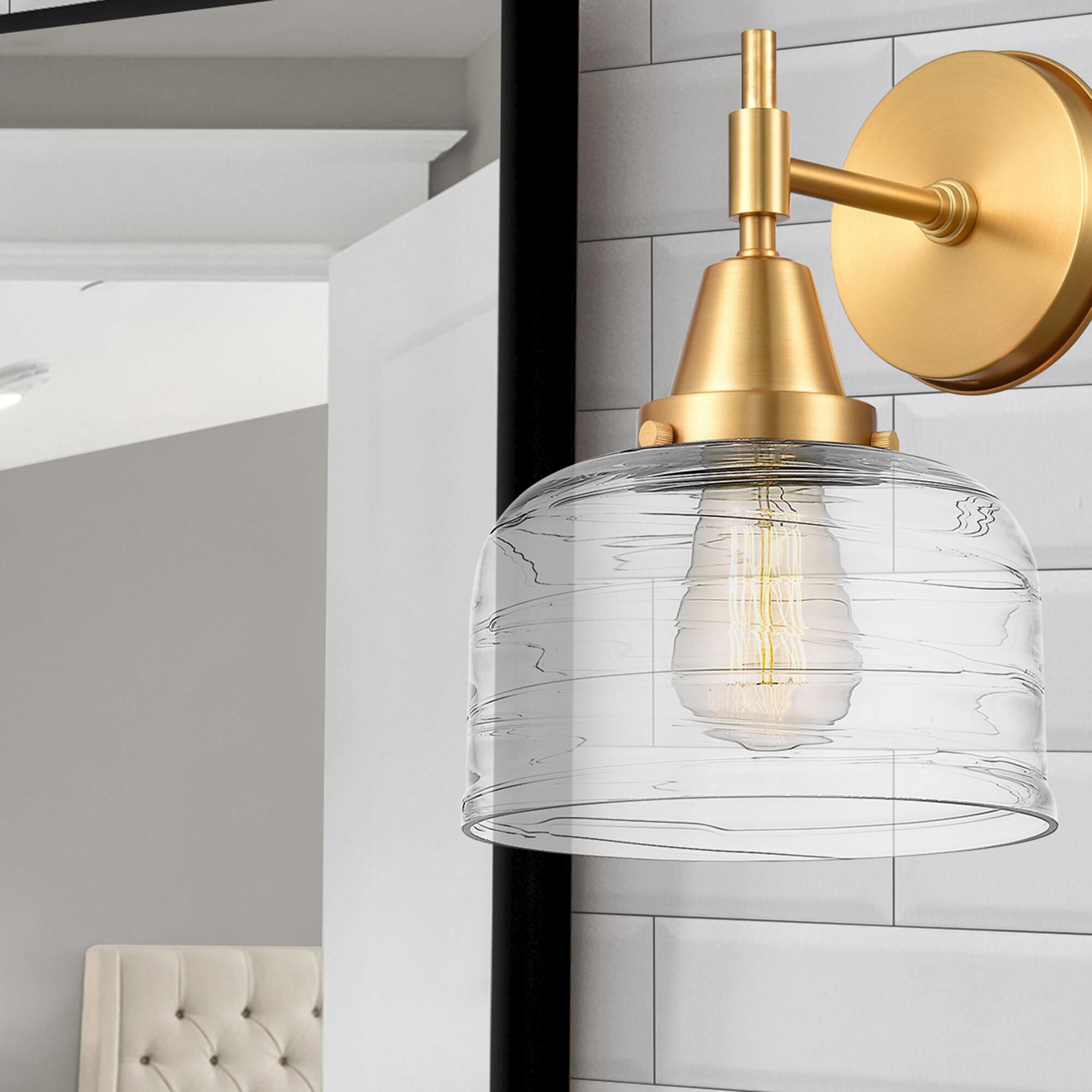 Shown in Satin Gold finish and Clear glass