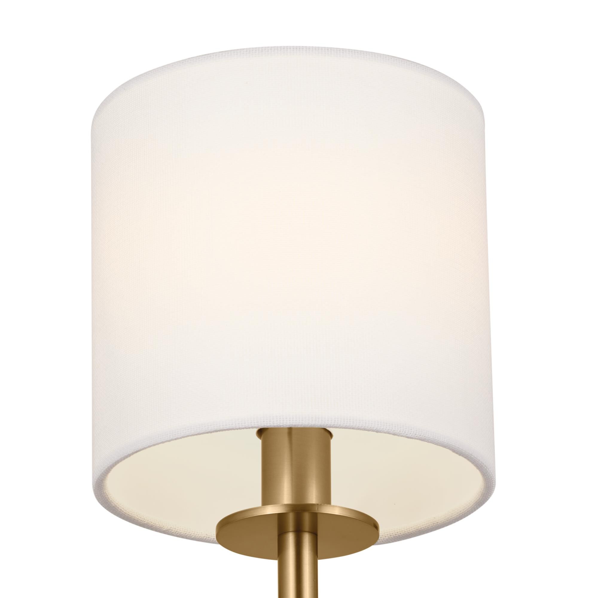 Shown in Brushed Natural Brass finish and Fabric and Drum shade