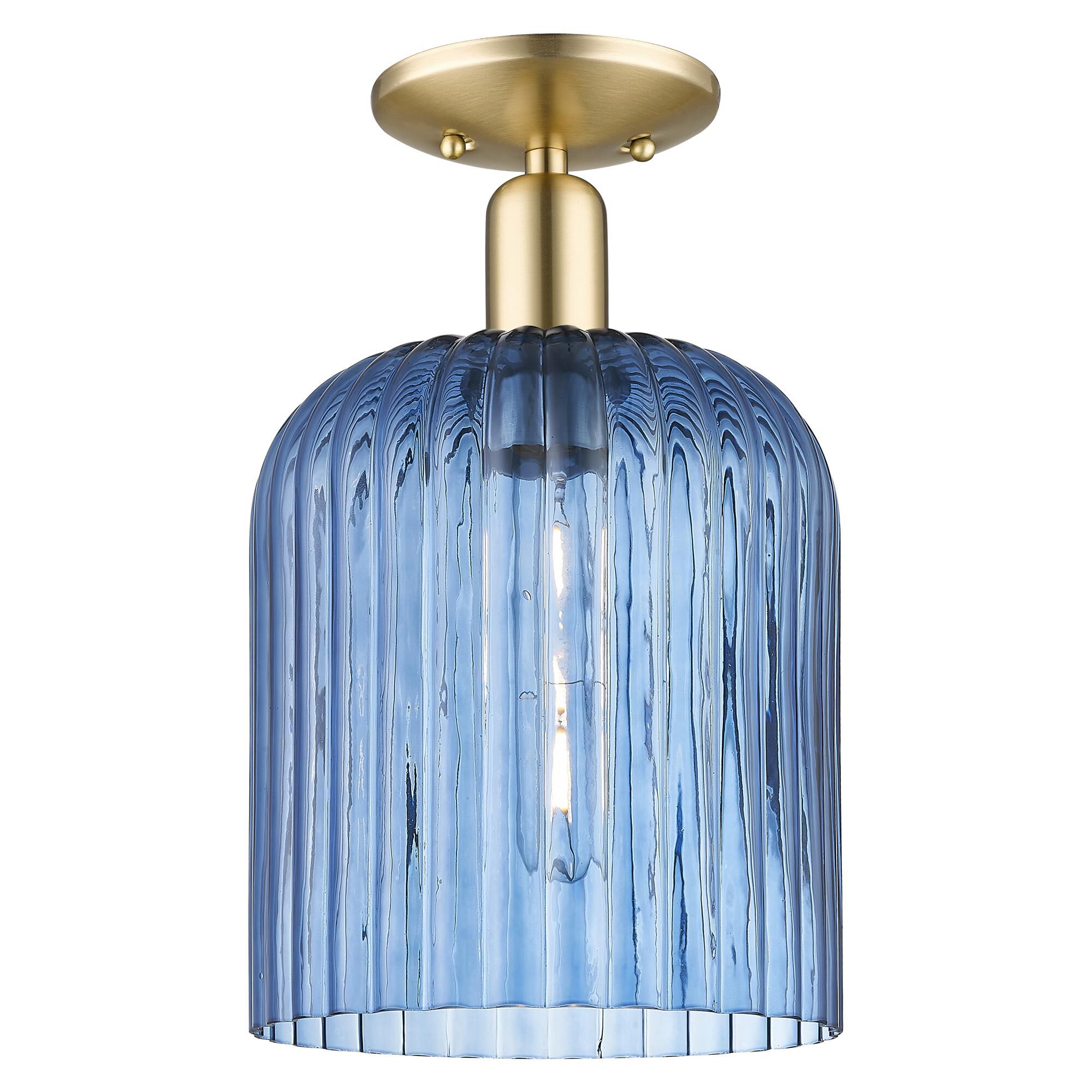 Shown in Champagne Bronze finish and Princess Blue glass