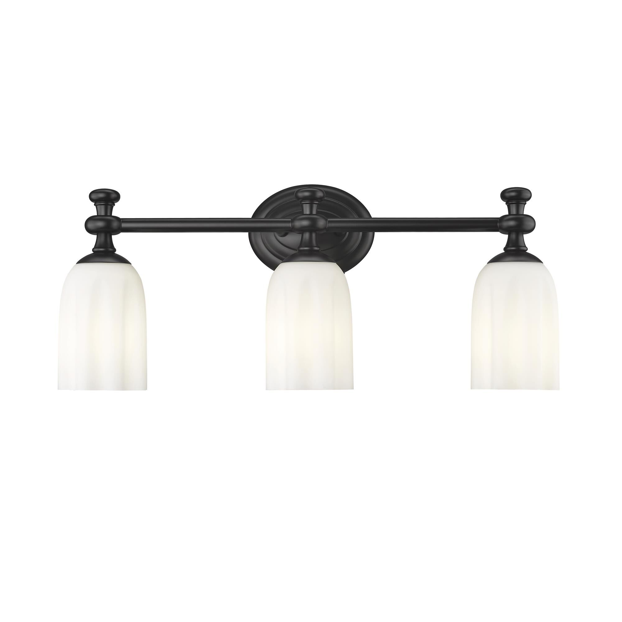 Shown in Matte Black finish and Opal Etched glass and Opal Etched shade