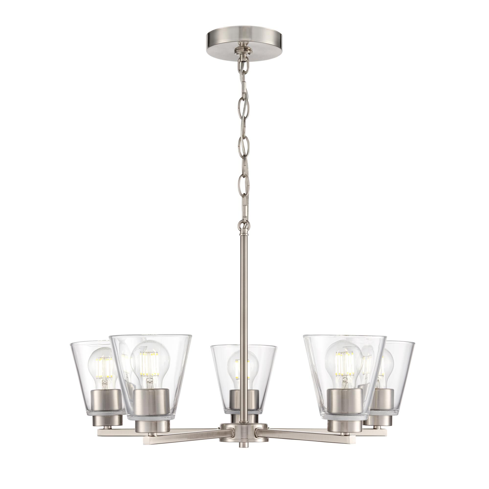 Shown in Brushed Nickel finish and Clear glass