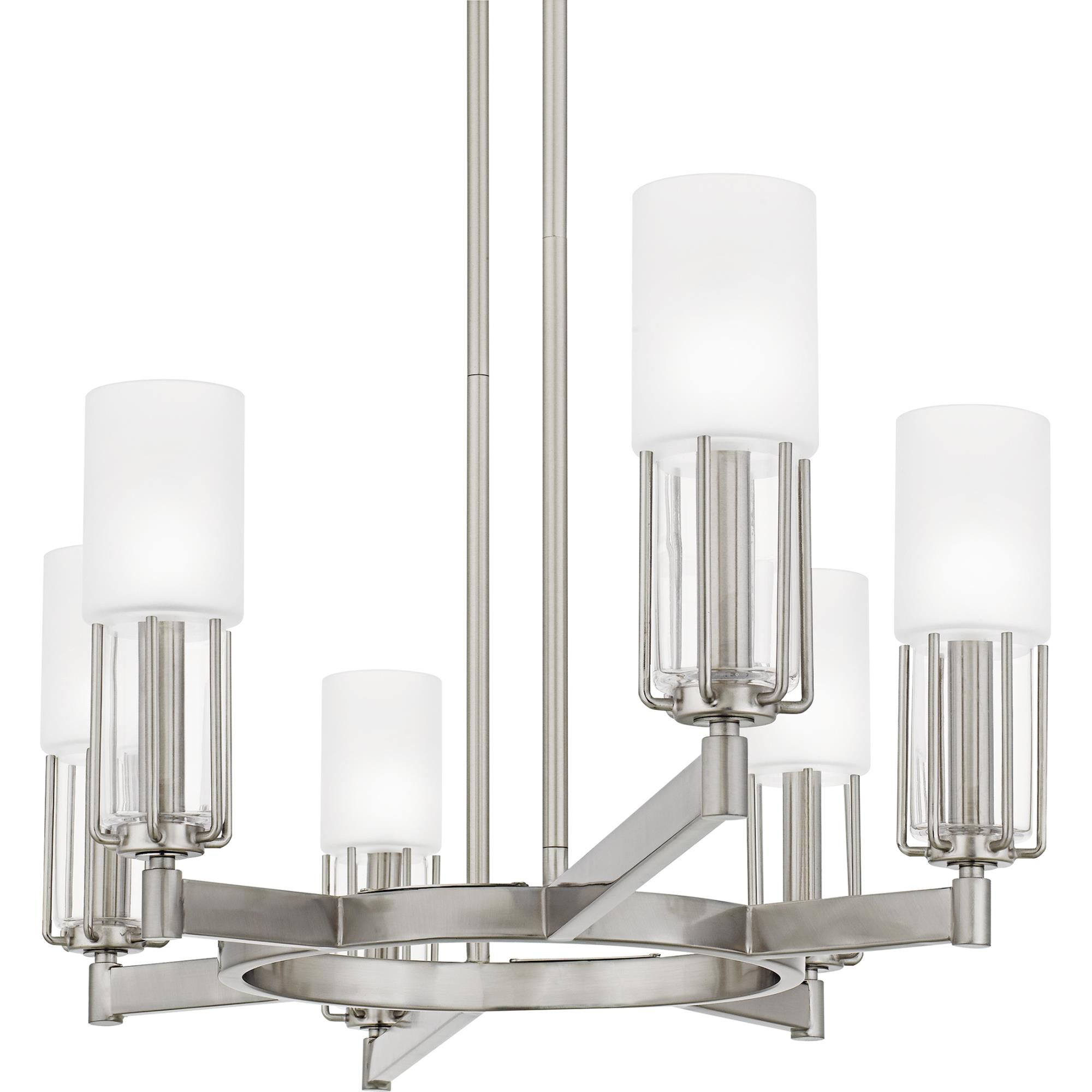 Shown in Brushed Nickel finish and Clear Etched Glass shade