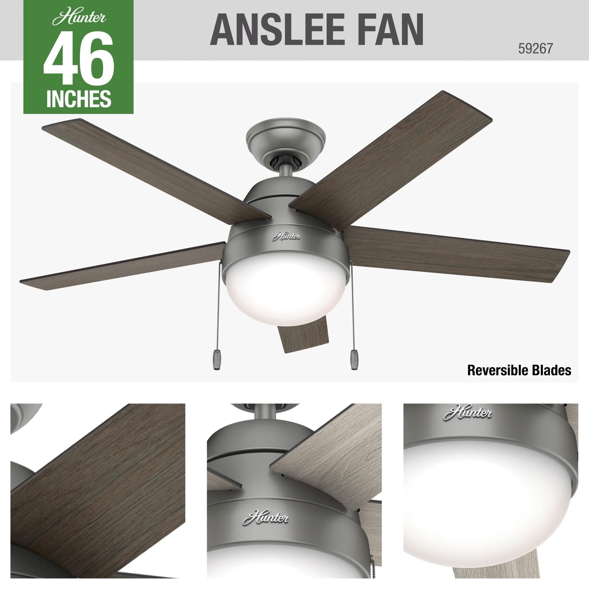Anslee 46 Inch Ceiling Fan with Light Kit by Hunter Fan