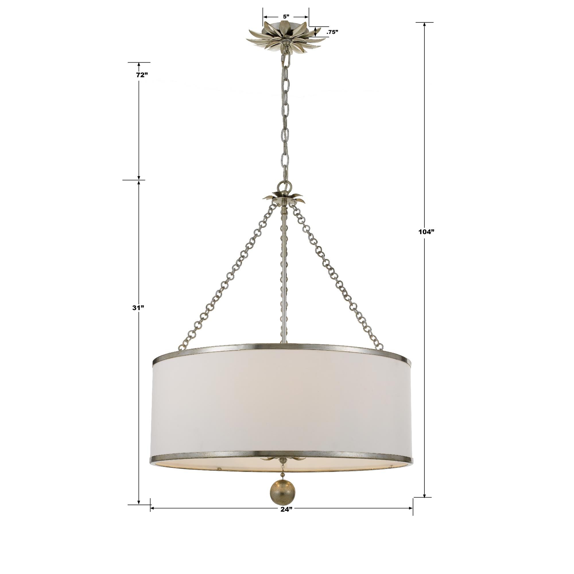 Shown in Antique Silver finish and Clear crystal and Silk glass and White shade
