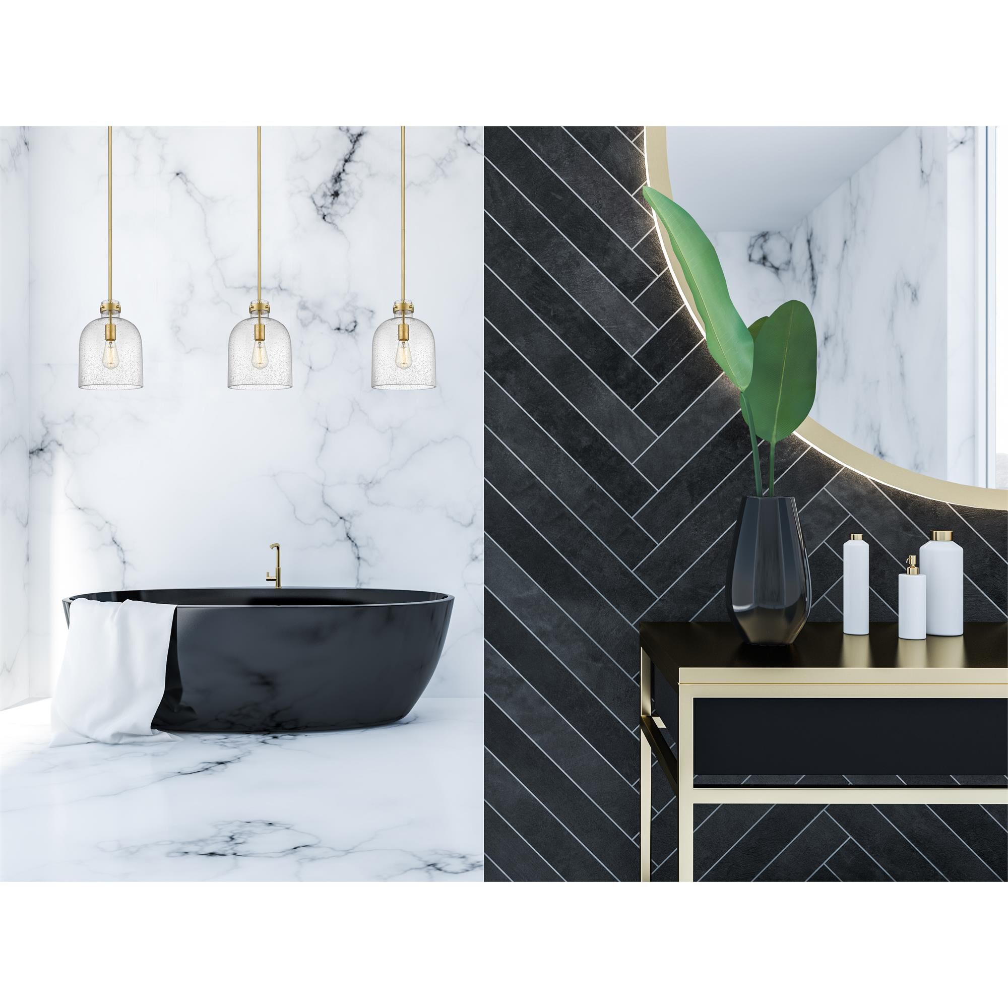 Shown in Rubbed Brass finish and Clear Seedy glass and No Shade shade