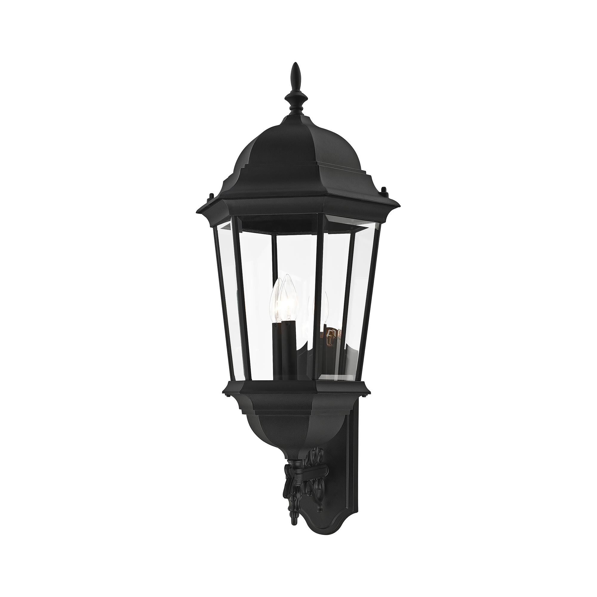 Shown in Textured Black finish and Clear Beveled glass and Clear Beveled Glass shade