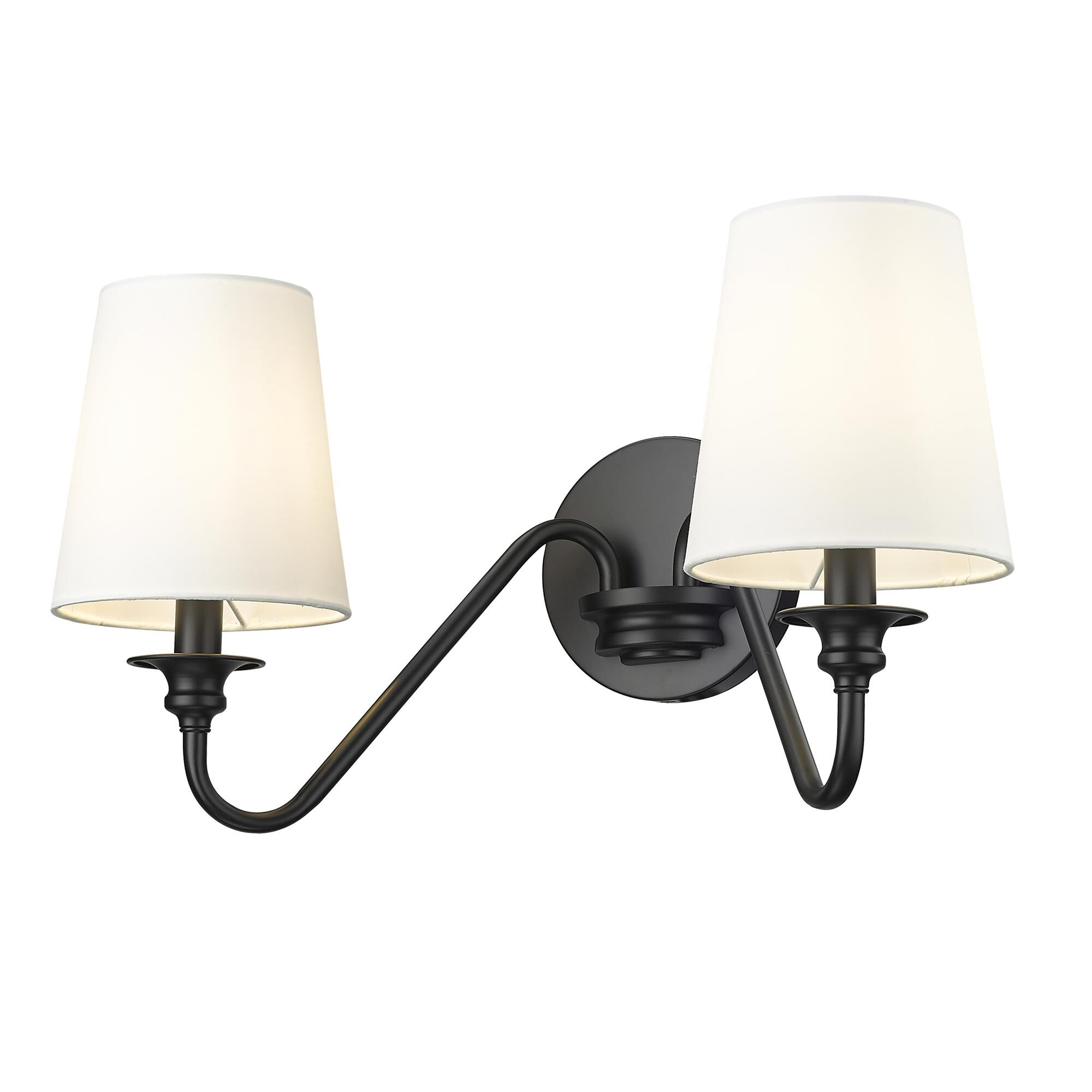 Shown in Matte Black finish and White glass and White shade