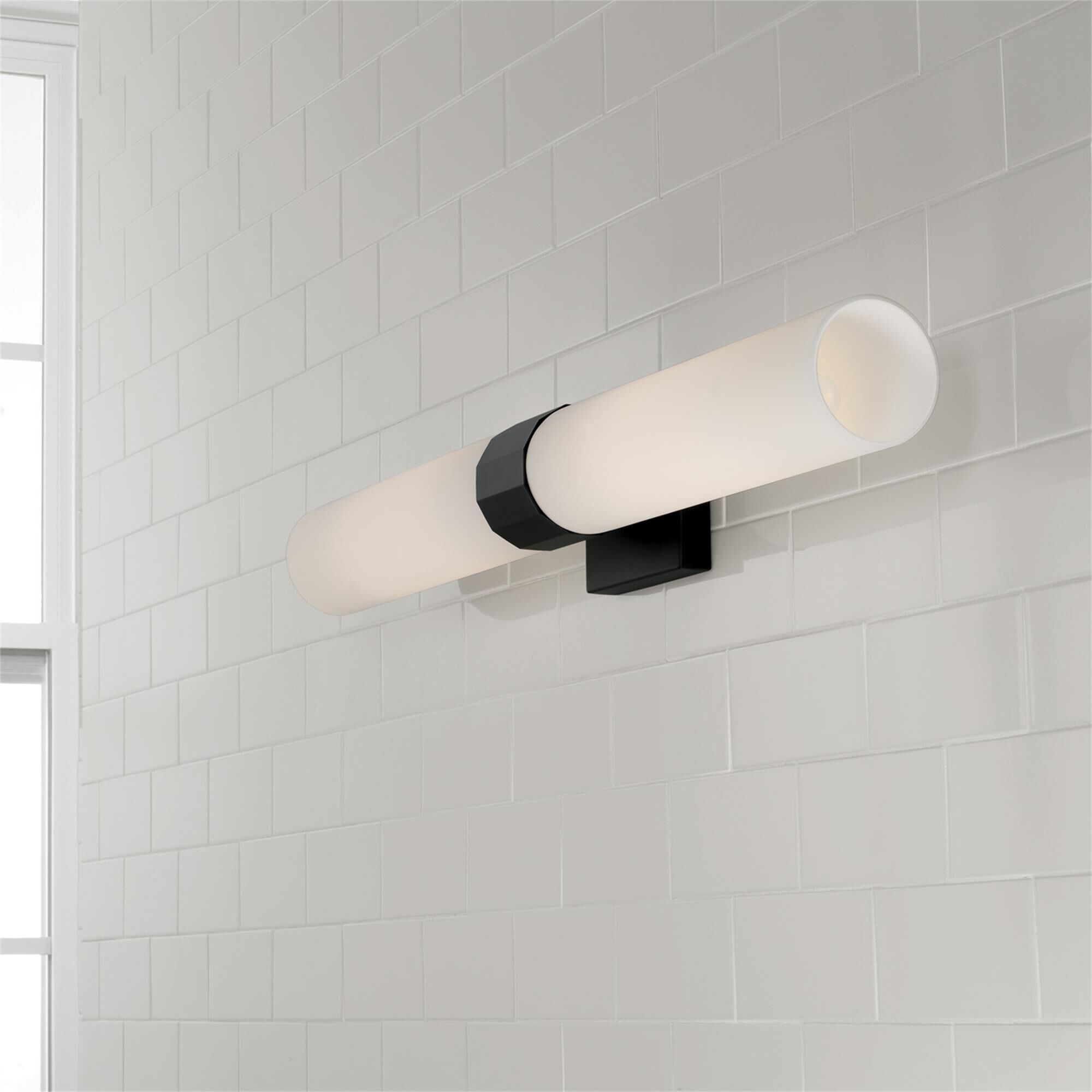 Shown in Matte Black finish and Soft White glass
